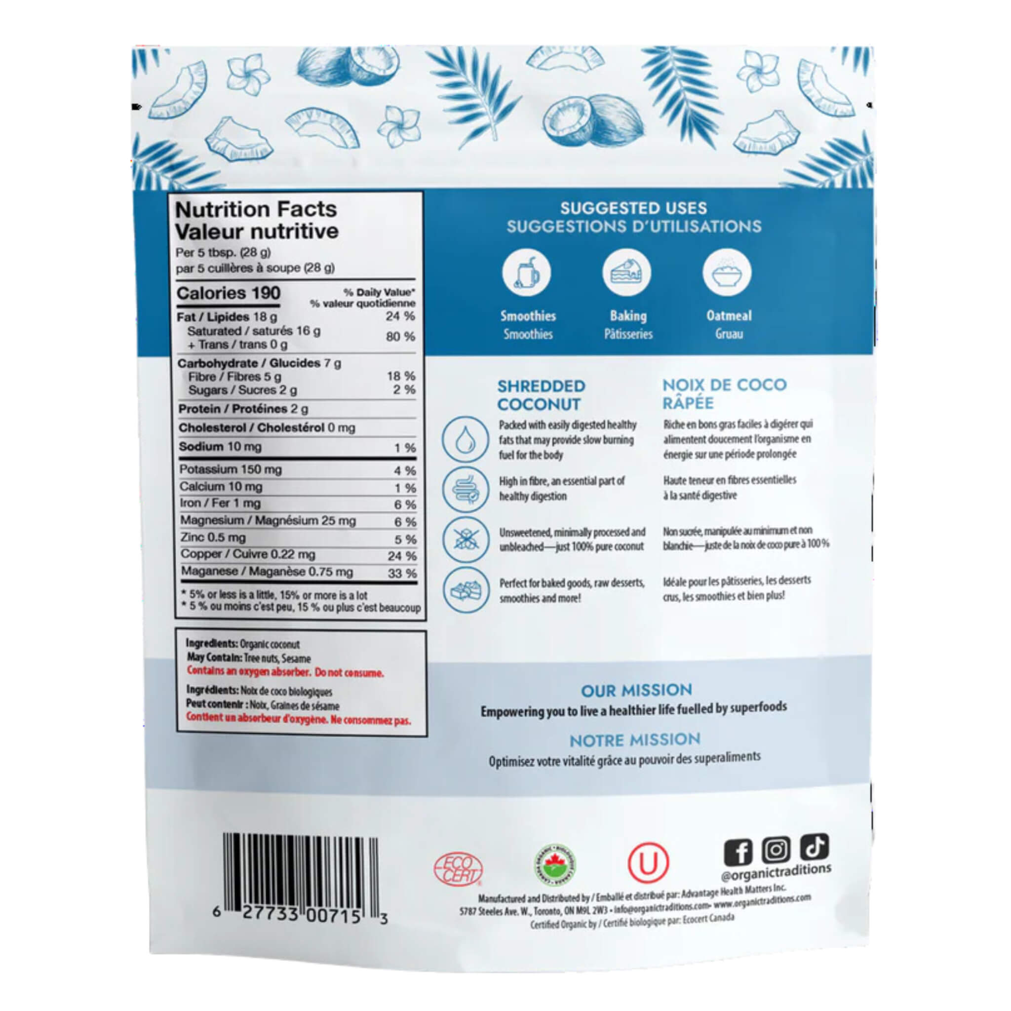 Organic Unsweetened Shredded Coconut Flakes - Premium Dried Coconut for Baking, Cooking & Smoothies - Gluten-Free, Non-GMO, Vegan Snack - Perfect for Granola, Desserts & Healthy Recipes