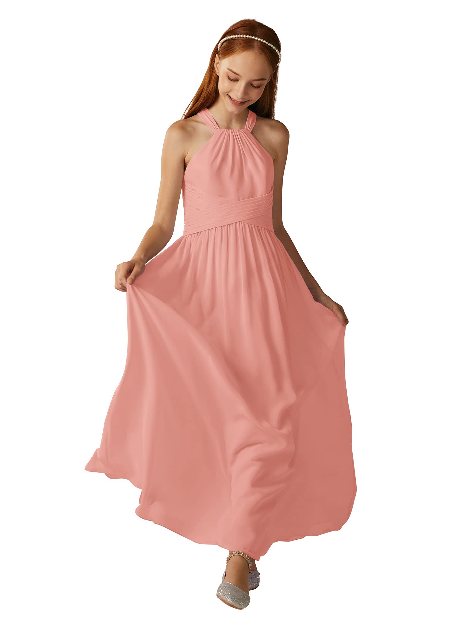 ALICEPUB Elegant Chiffon Junior Bridesmaid Dresses | Long Flower Girl Dress for Wedding, Party & Pageant | Halter Neckline | Perfect for Formal Events, Church Ceremonies & Special Occasions