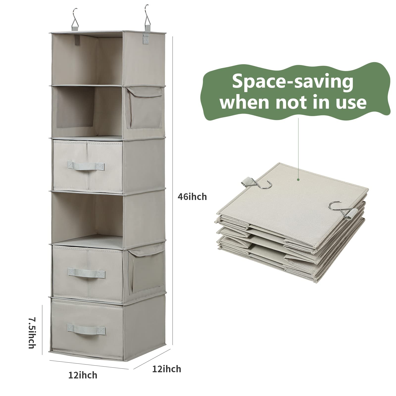 Vailando 6-Shelf Hanging Closet Organizer with 2 Large Drawers & 1 Compartment Drawer - 12