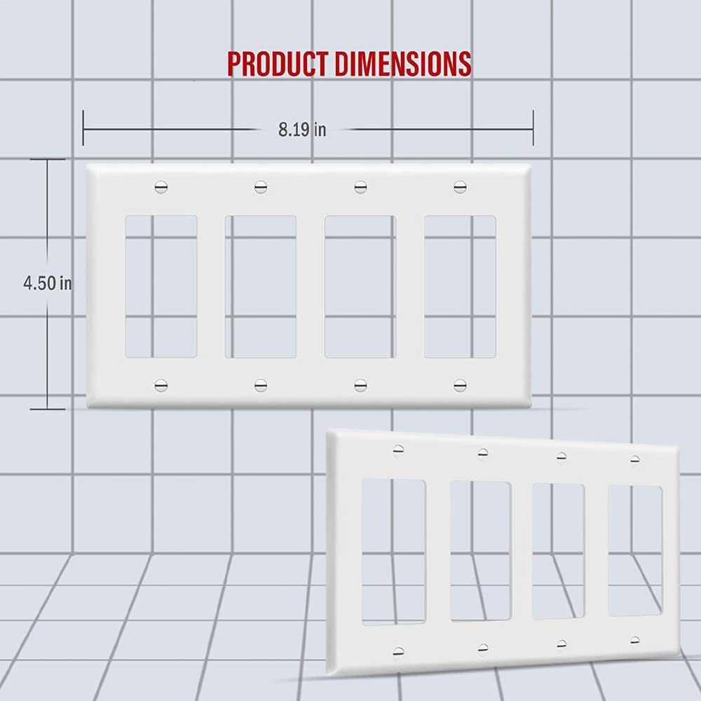 4 Gang Decorator Rocker Wall Plate - White Electrical Outlet Cover for Home & Office - Perfect for Living Rooms, Bedrooms and Kitchens