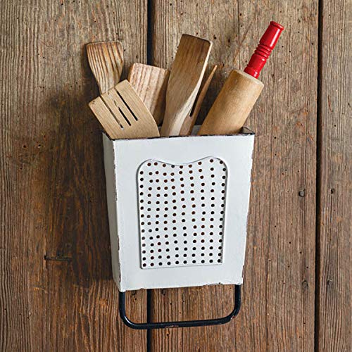 Vintage White Steel Dalton Wall Box with Towel Bar - Rustic Farmhouse Hand Towel Holder & Drying Rack - Cheese Grater Wall Shelf with Hanger - Perfect for Bathroom, Kitchen & Country Home Decor (Organize Towels, Utensils & Display Decor)
