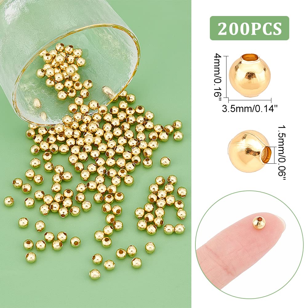 UNICRAFTALE 200pcs 4mm Golden Round Spacer Beads - Stainless Steel Loose Beads with 1.5mm Hole - Smooth Metal Spacer Beads for DIY Jewelry Making - Perfect for Bracelets, Necklaces & Crafting Projects
