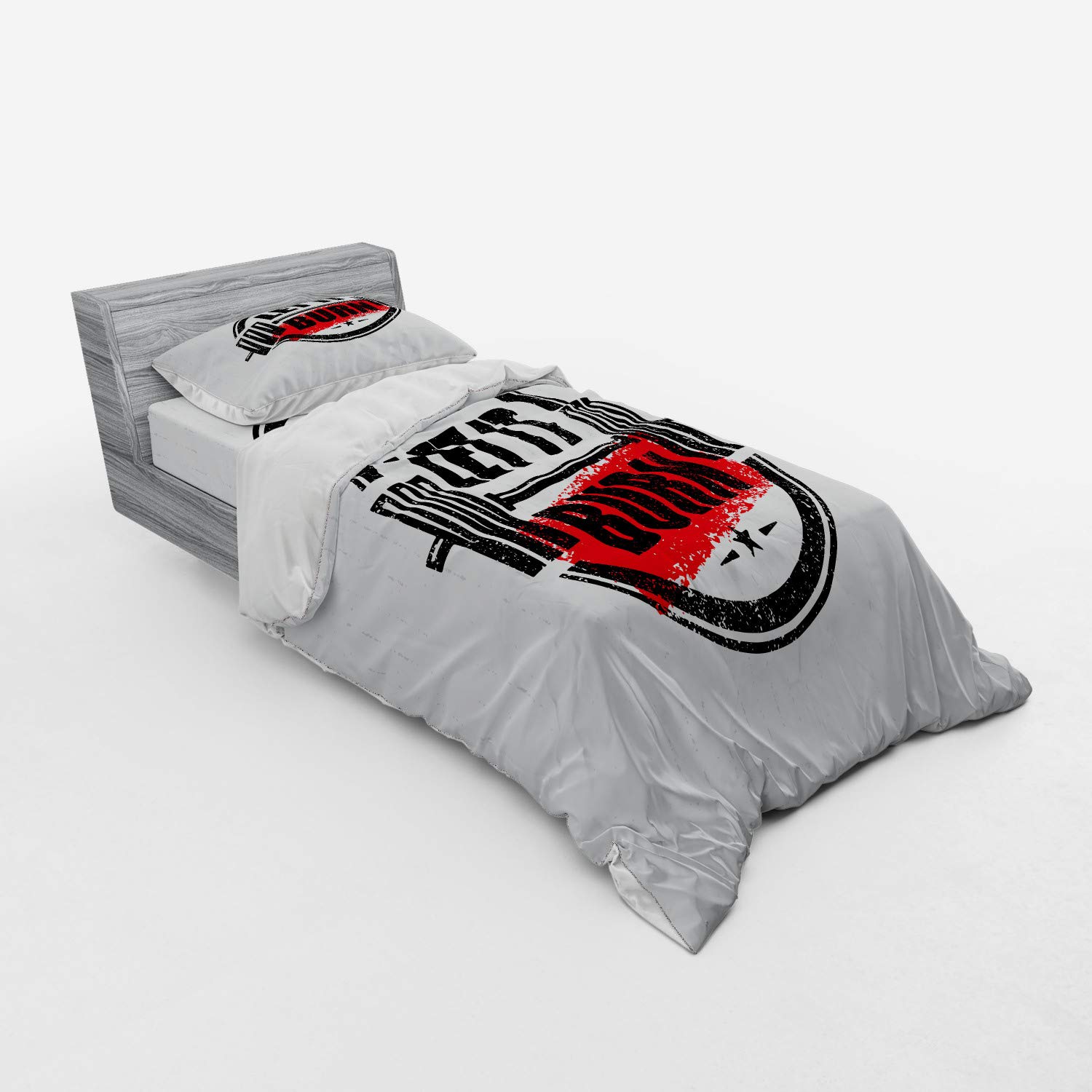 Ambesonne Fitness Duvet Cover Set - Gym Workout Motivation Bedding for Active Lifestyle | 3-Piece Twin XL Set with Sham & Fitted Sheet | White Black Red Grunge Design | Perfect for Home Gym Decor & Athlete Bedrooms