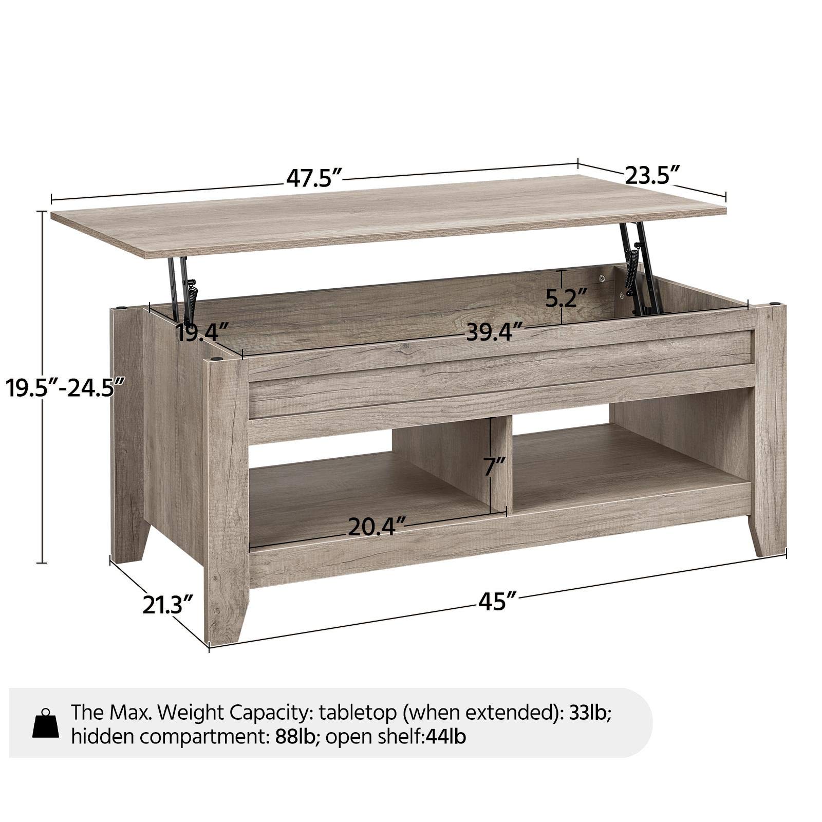 Yaheetech Lift Top Coffee Table with Hidden Storage & 2 Open Shelves - 47.5