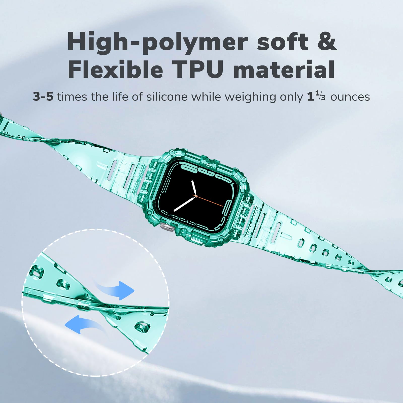 Clear Shockproof Apple Watch Band Compatible with Series 8/7/6/5/4/3/2/1 & SE - 38mm 40mm 41mm 42mm 44mm 45mm Sizes with Protective Case - Perfect for Sports, Workouts & Everyday Wear