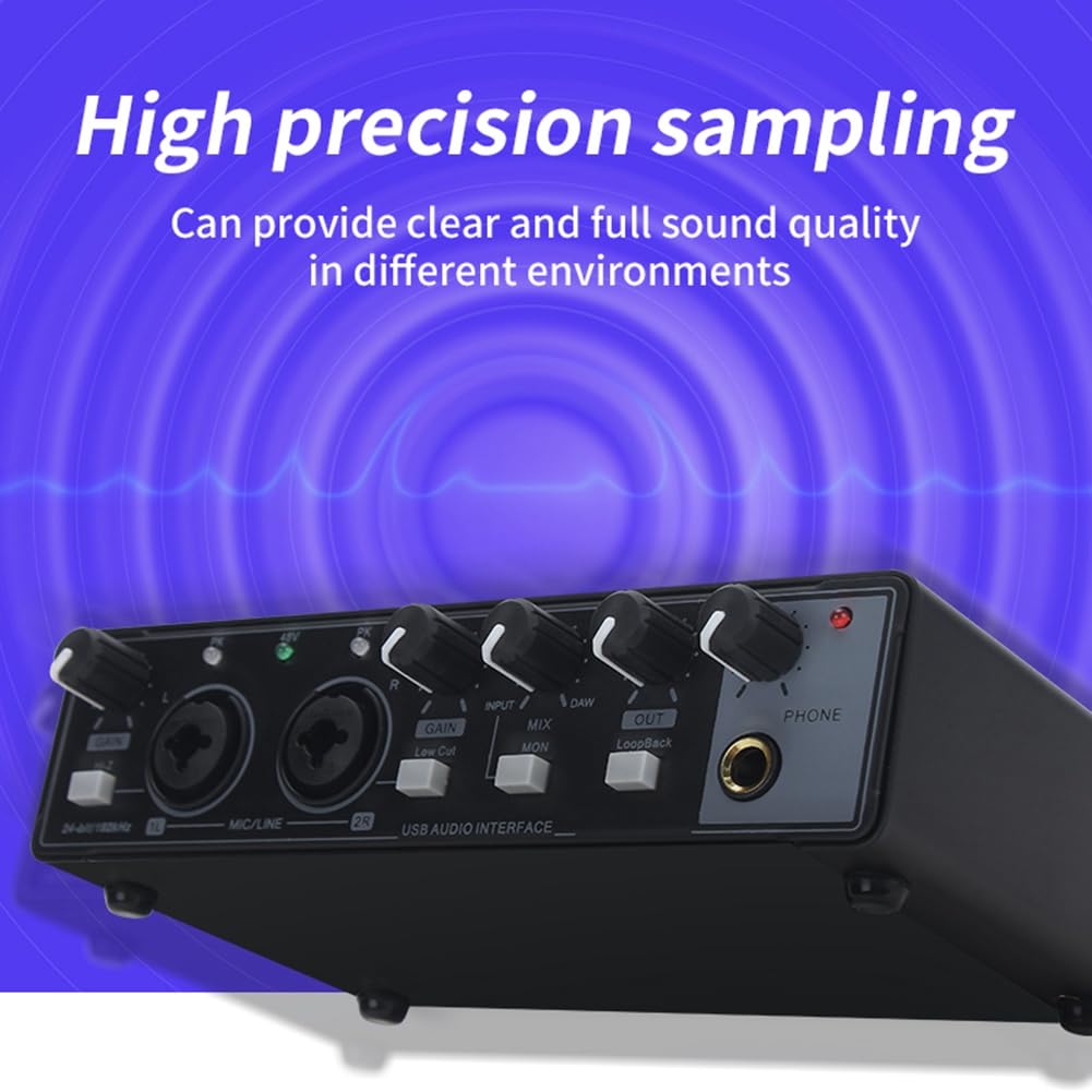 Professional Audio Interface Sound Card with Phantom Power for Electric Guitar - Studio Mixing Console, Live Recording, Durable & Easy to Install - Perfect for Home Studios, Podcasting, and Music Production