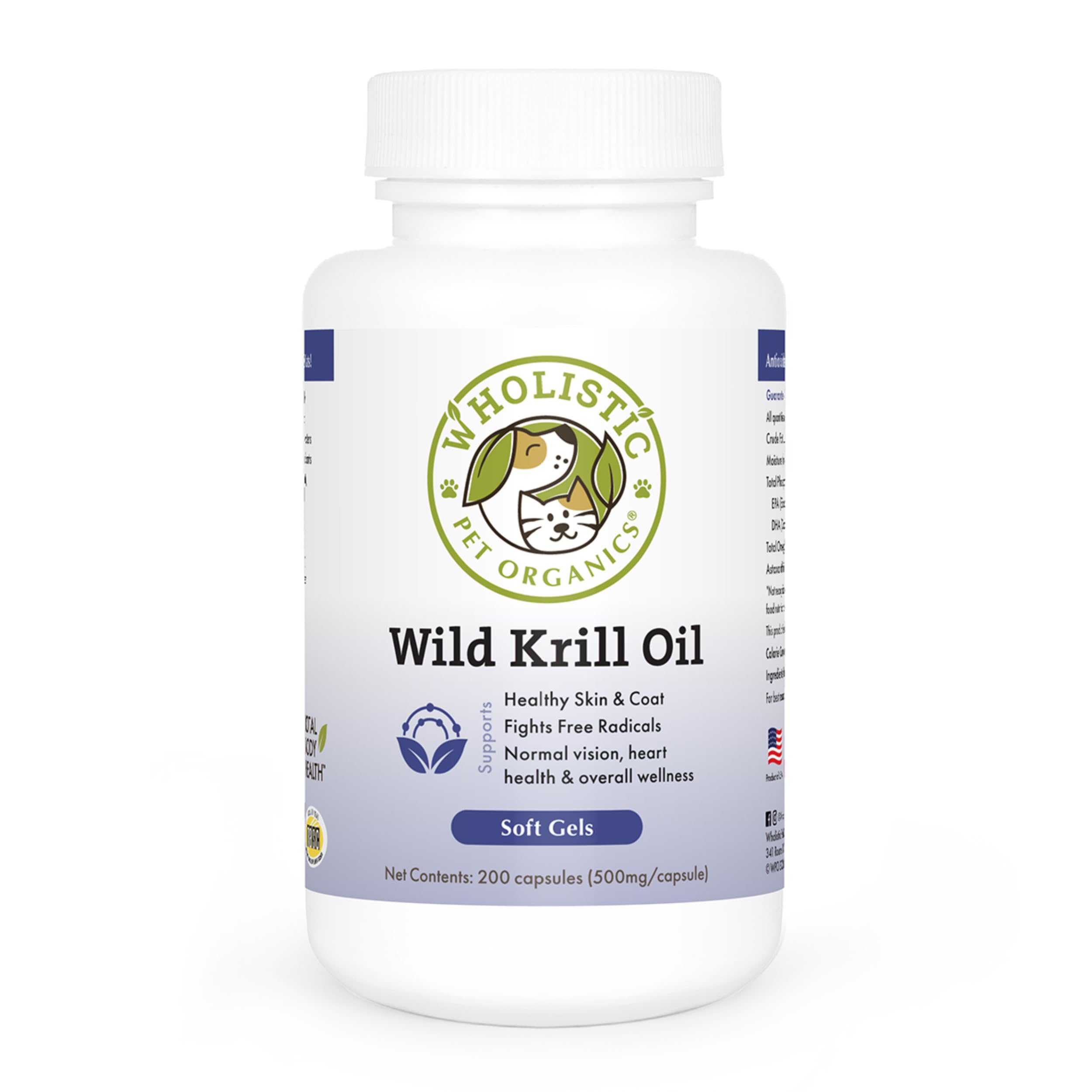 Wholistic Pet Organics Krill Oil Soft Gel Capsules for Dogs - 200 Count - Omega-3 & Astaxanthin Supplement for Joint Health, Shiny Coat & Heart Wellness - Perfect for Senior Dogs & Active Breeds