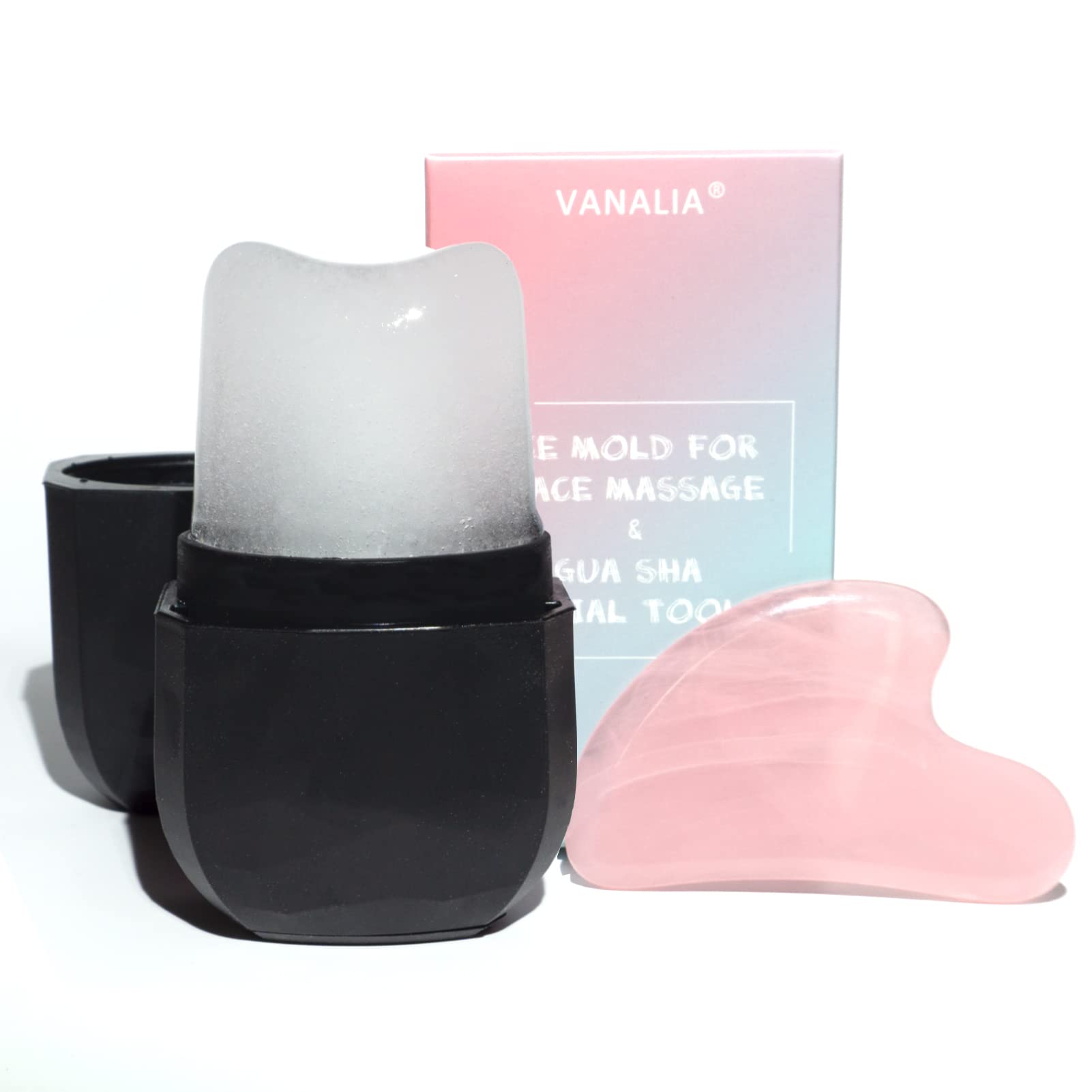 VANALIA Ice Roller for Face & Gua Sha Tool - Reusable Cryotherapy Facial Ice Mold to Tighten Skin, Reduce Puffiness & Tone Eye Area - Black | Perfect for Skincare Routine, Morning Routine & Spa Day