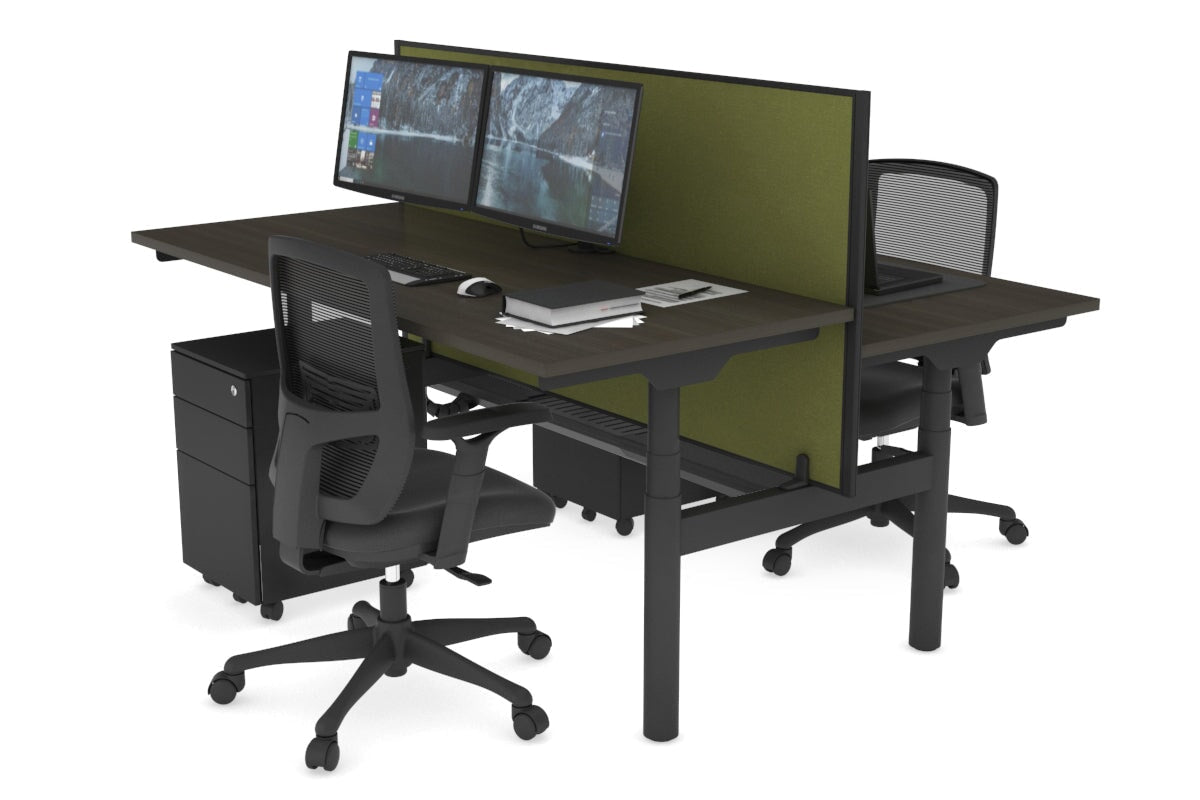 Flexi Premium Height Adjustable 2-Person H Bench Workstation - Black Frame [1800L x 700W] - Ergonomic Office & Home Workspace Solution for Shared Desks