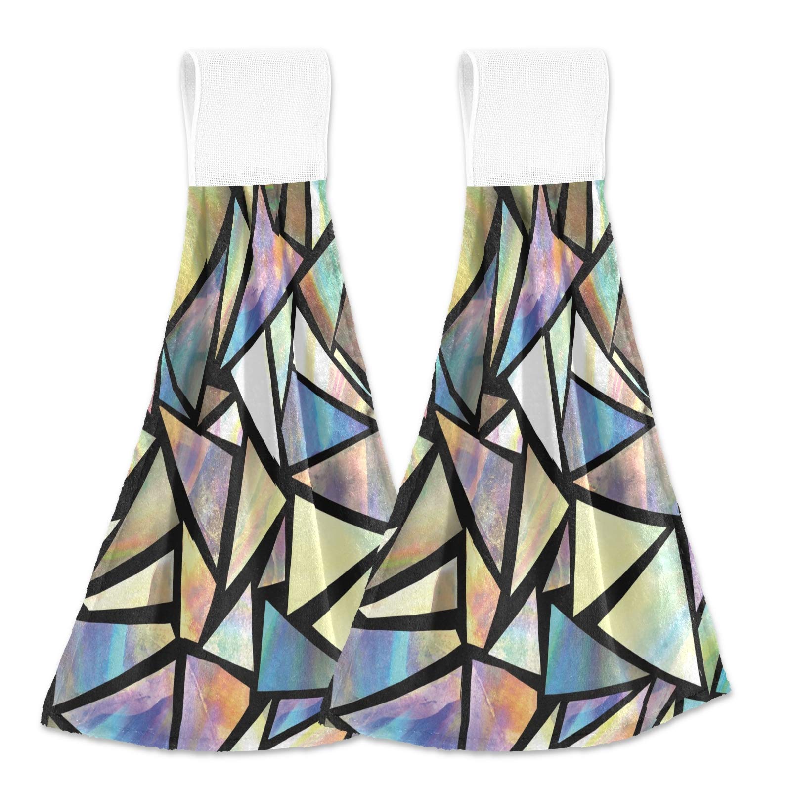 Nander Iridescent Triangles Abstract 2-Pack Cotton Kitchen Towels - Super Absorbent for Bathroom, Laundry Room & Hanging - Machine Washable | Perfect for Drying Dishes, Hand Wiping & Home Decor
