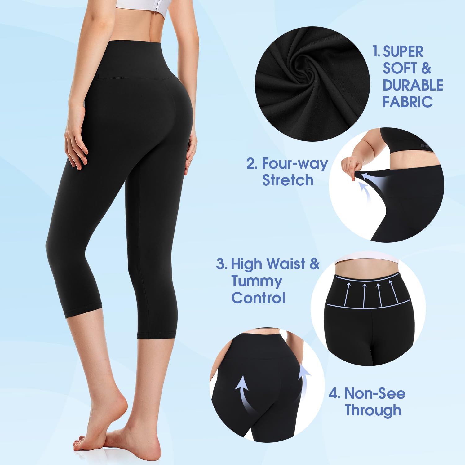 3 Pack Women's High Waisted Fleece Capri Leggings - Non See Through, Soft Tummy Control Yoga Pants for Workout & Lounge - Perfect for Yoga, Gym & Casual Wear