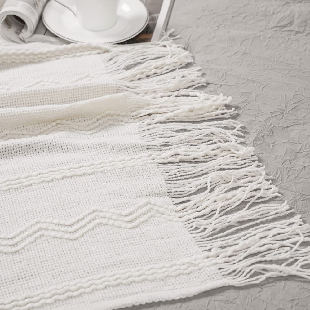BATTILO HOME Cream Boho Throw Blanket 50