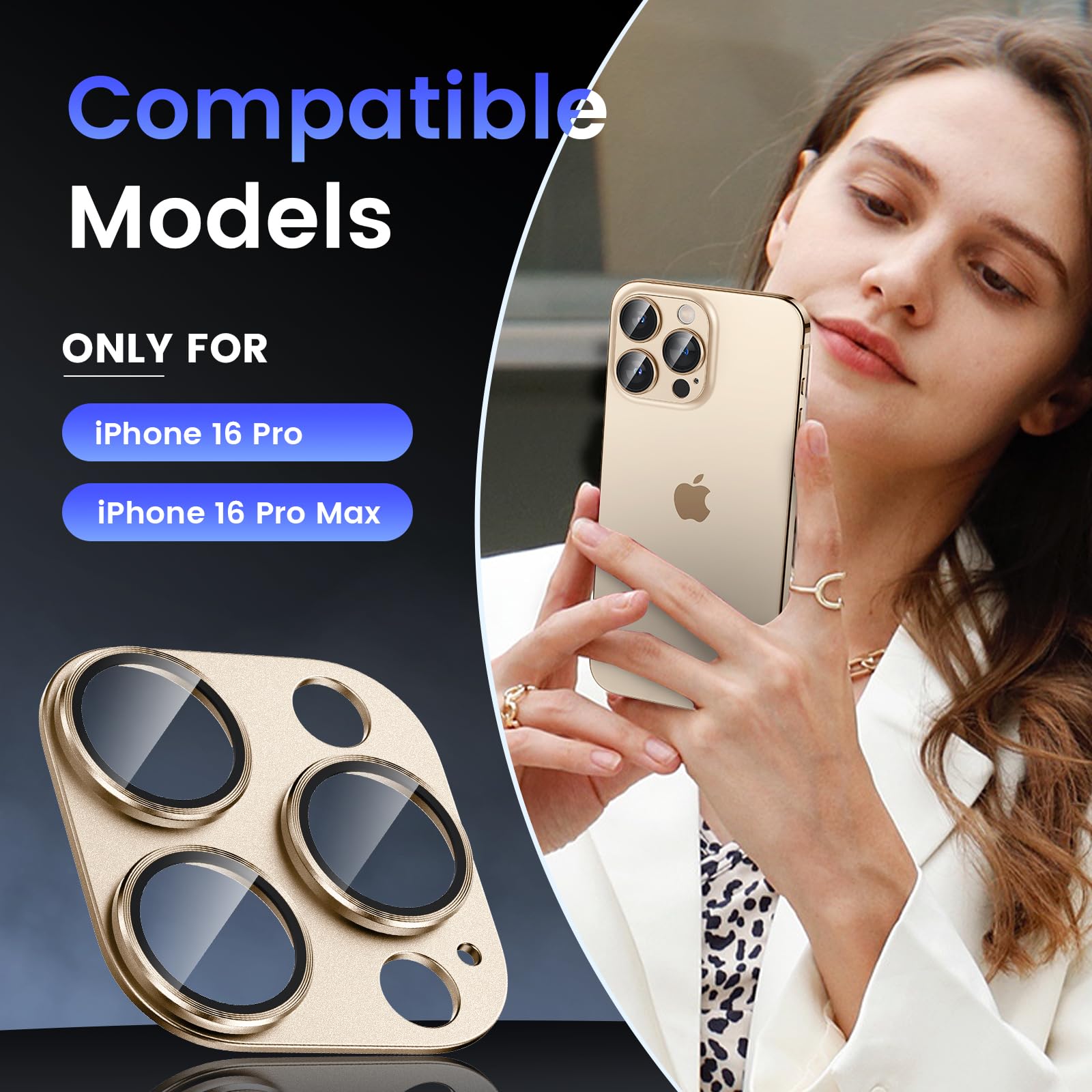 Tensea Camera Lens Protector for iPhone 16 Pro/Pro Max & iPhone 15 Pro/Pro Max - Metal Aluminum Alloy Tempered Glass Cover - Case Friendly Accessories - Perfect for Outdoor Photography, Travel & Daily Protection