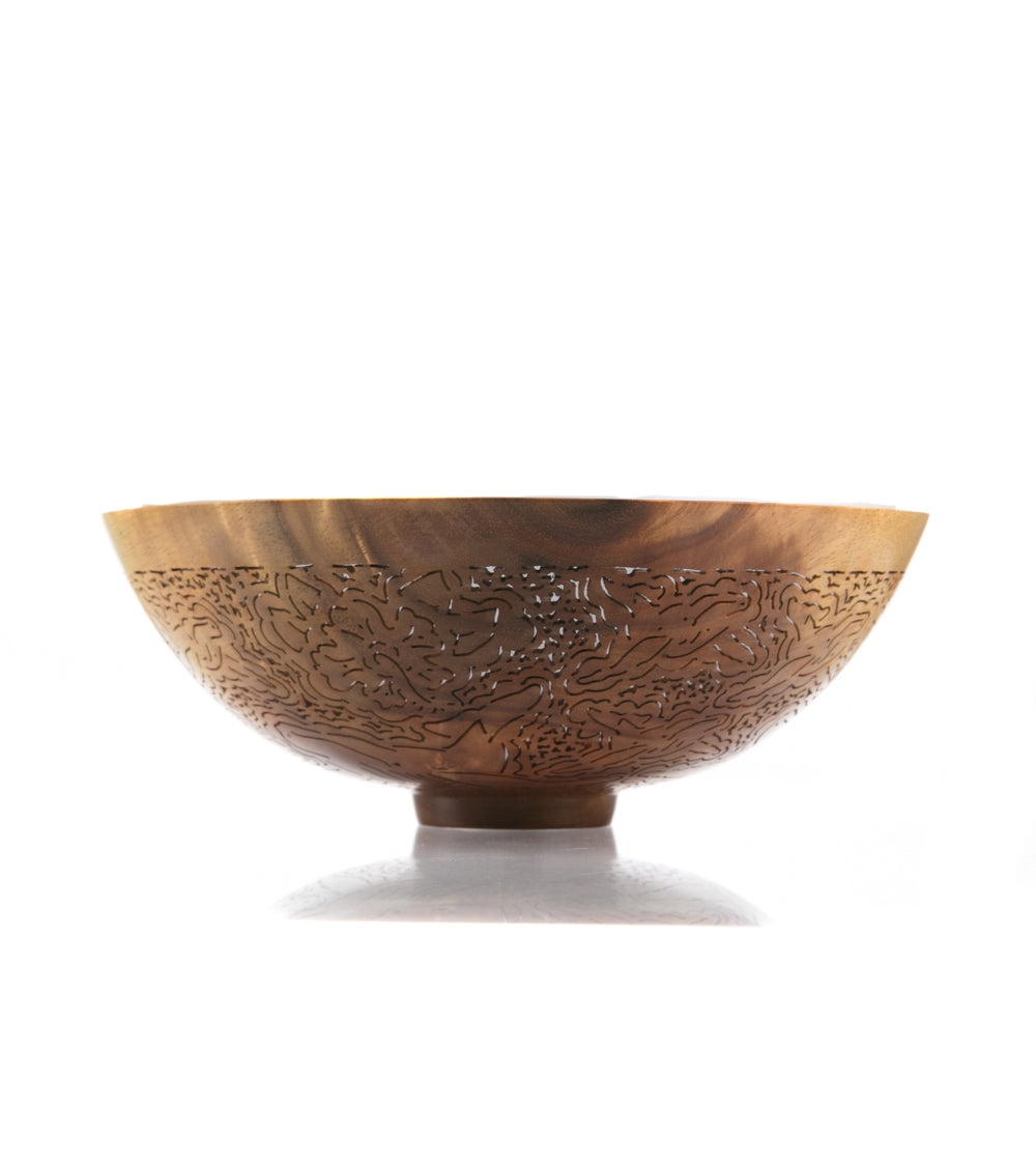 Handcrafted Pierced Koa Wood Bowl with Whale Design - Hawaiian Artisan Home Decor by Patrick & Peggy Bookey - Perfect for Wall Display, Table Centerpiece, or Gift Giving