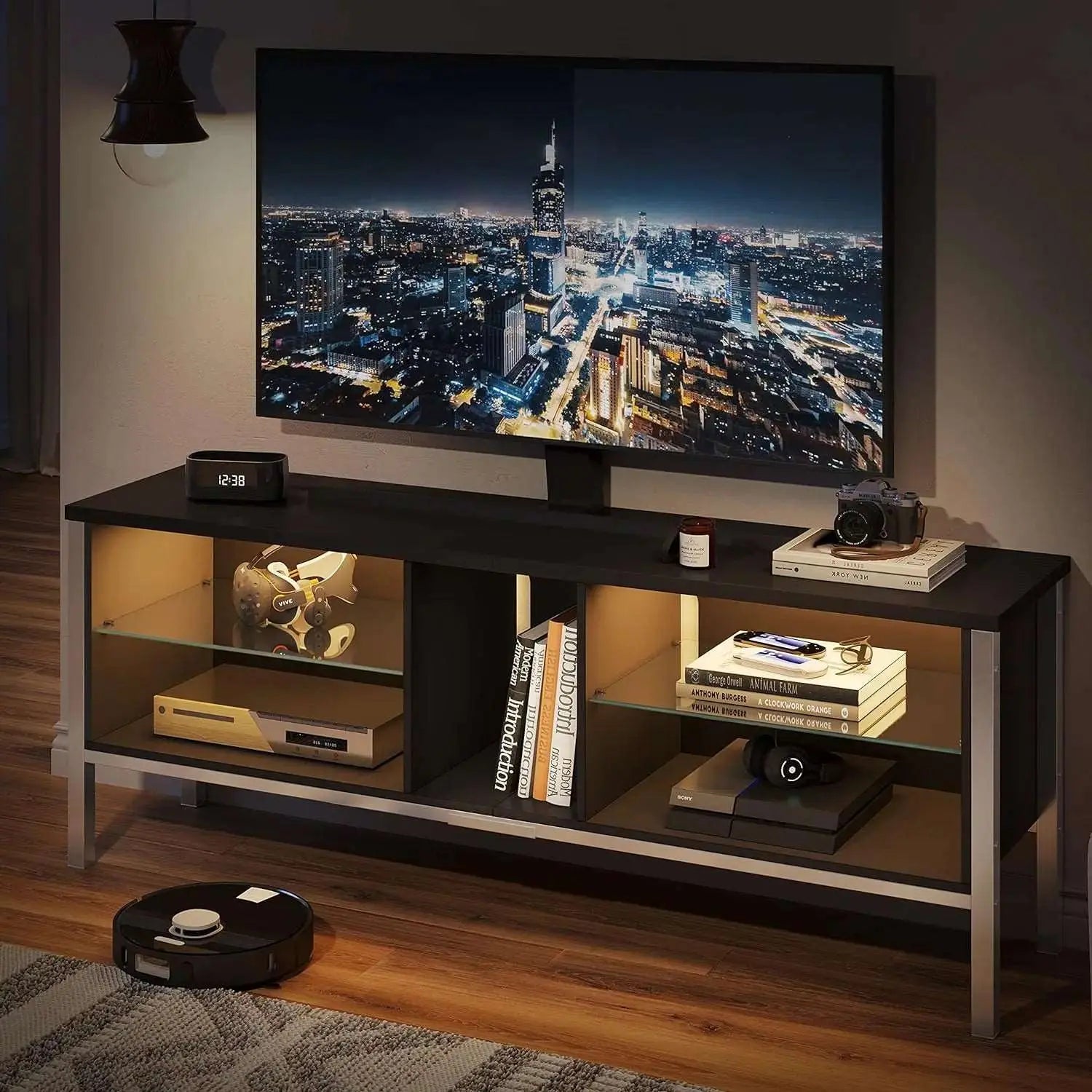 Bestier 70 Inch TV Stand for Gaming - Entertainment Center with LED Lights for PS4, Xbox & PC - Perfect for Living Room, Bedroom & Game Room Setup