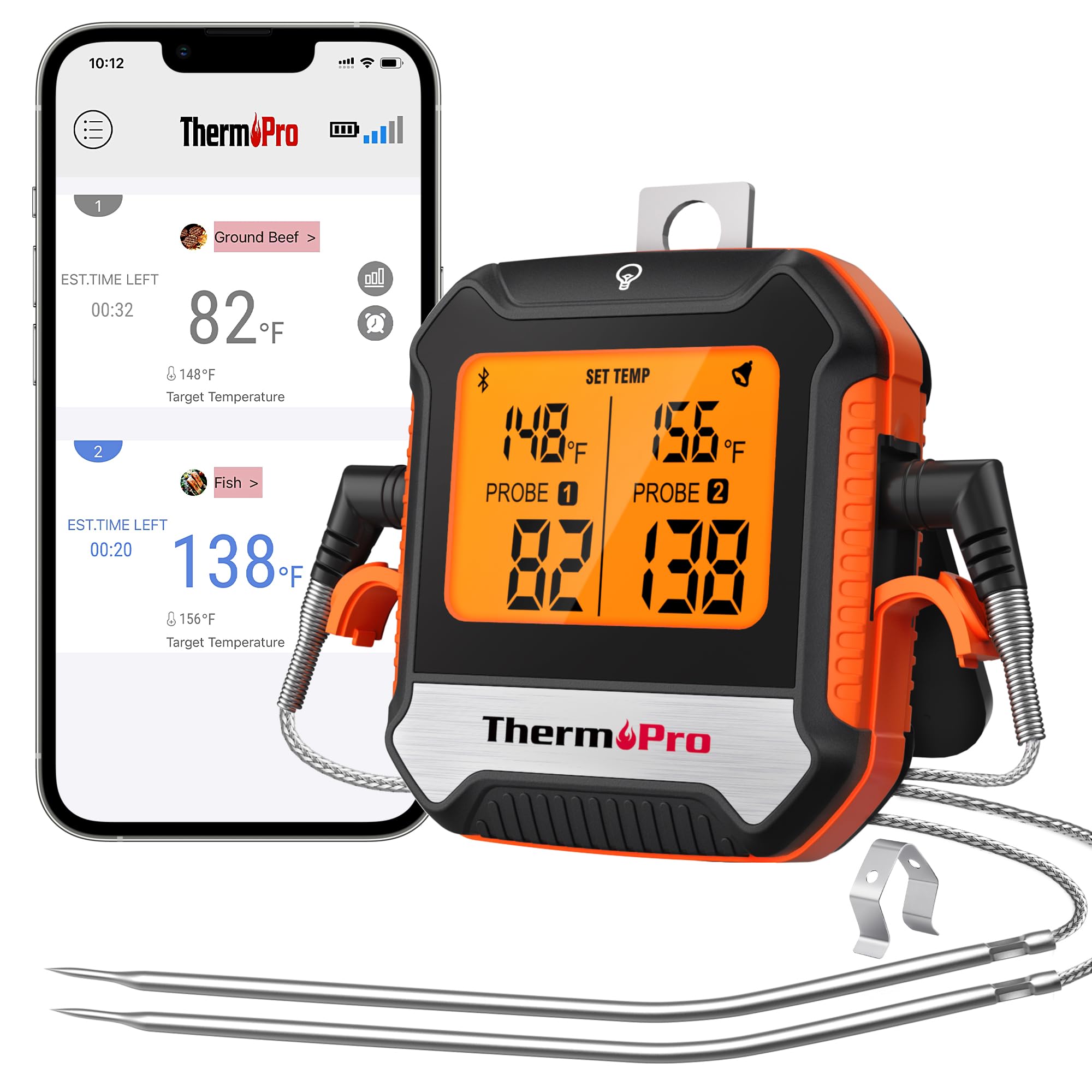 ThermoPro TP904 450 ft Wireless Meat Thermometer with Dual Probes - Bluetooth Digital Cooking Thermometer for BBQ, Oven, Smoker - Perfect for Grilling Chicken, Steaks, Poultry & Outdoor Cooking
