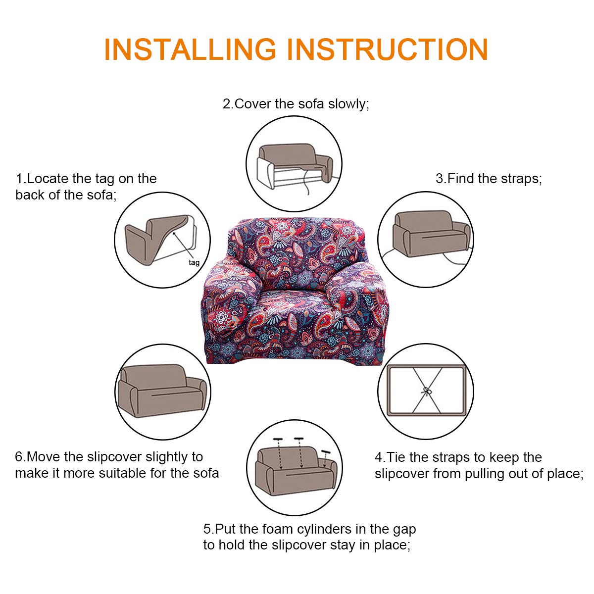 ELEOPTION L-Shaped Stretch Sofa Slipcover - 2-Piece Printed Sectional Couch Cover for Pets & Kids (Red Orange, Single) | Protects Furniture from Cats, Dogs & Spills | Perfect for Living Room, Family Room & Pet-Friendly Homes
