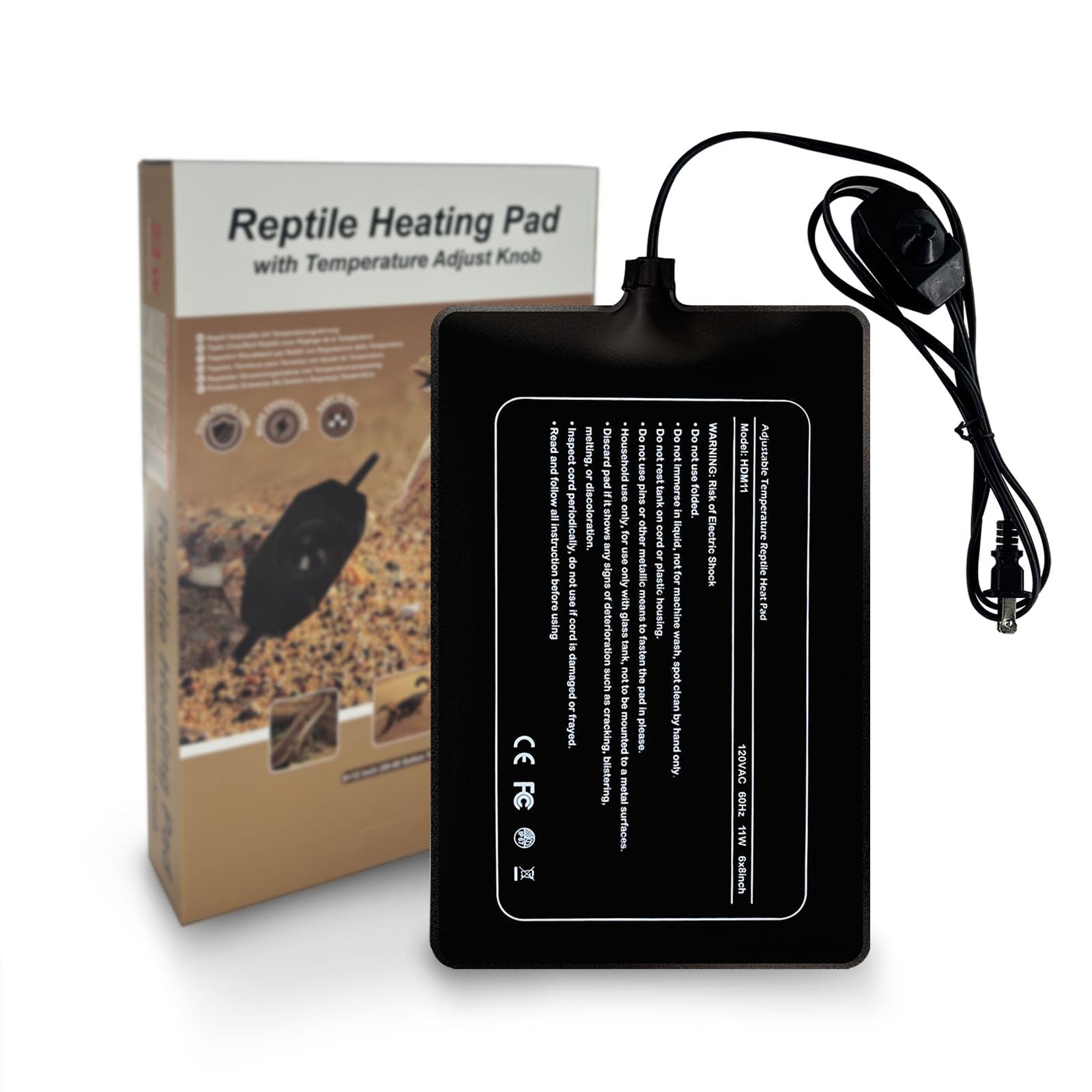 FIPASEN 6x8 Inch Reptile Heating Pad with Adjustable Temperature - Under Tank Heat Mat for Snakes, Lizards, Geckos, Tortoises, Frogs & Hermit Crabs - Perfect for Terrariums, Breeding & Pet Habitat Warmth