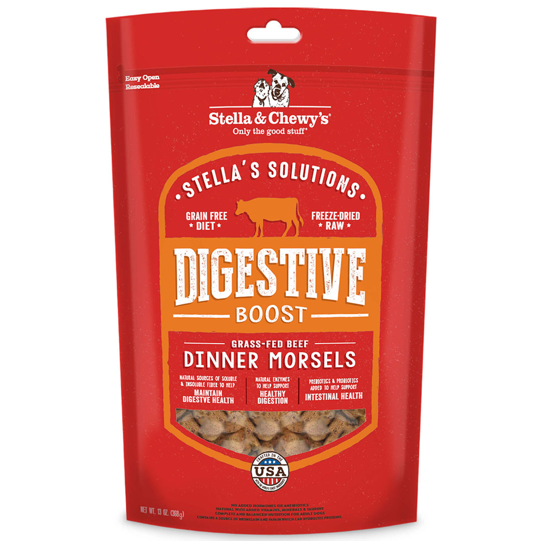 Stella & Chewy's Freeze Dried Raw Dog Food - Digestive Support Beef Recipe Grain Free Dinner Morsels (13oz/368g) for Sensitive Stomachs - Perfect for Picky Eaters & Dogs with Digestive Issues