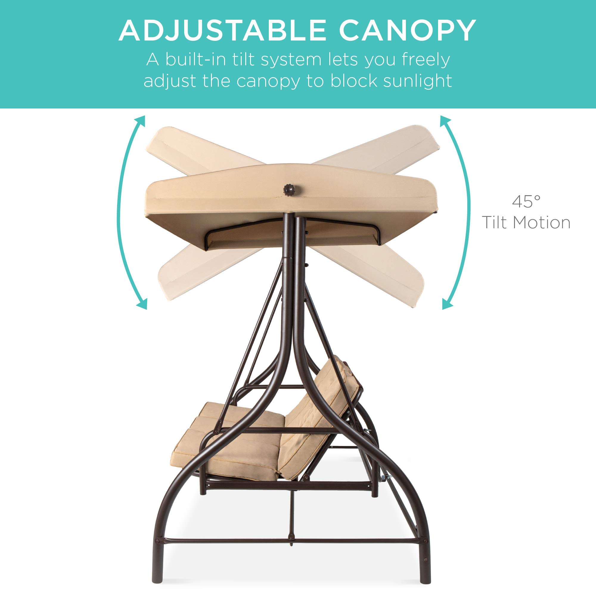 Best Choice Products 3-Seat Outdoor Canopy Swing Glider with Adjustable Shade & Removable Cushions - Patio Hammock Lounge Chair for Porch, Backyard, Garden - Perfect for Relaxing, Sunbathing & Outdoor Lounging