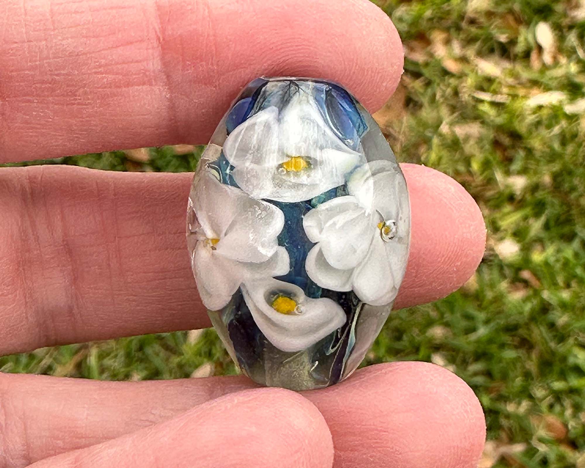 Handmade White Floral Lampwork Glass Focal Bead - SRA Certified Artisan Jewelry Component for Necklaces, Bracelets & DIY Crafting