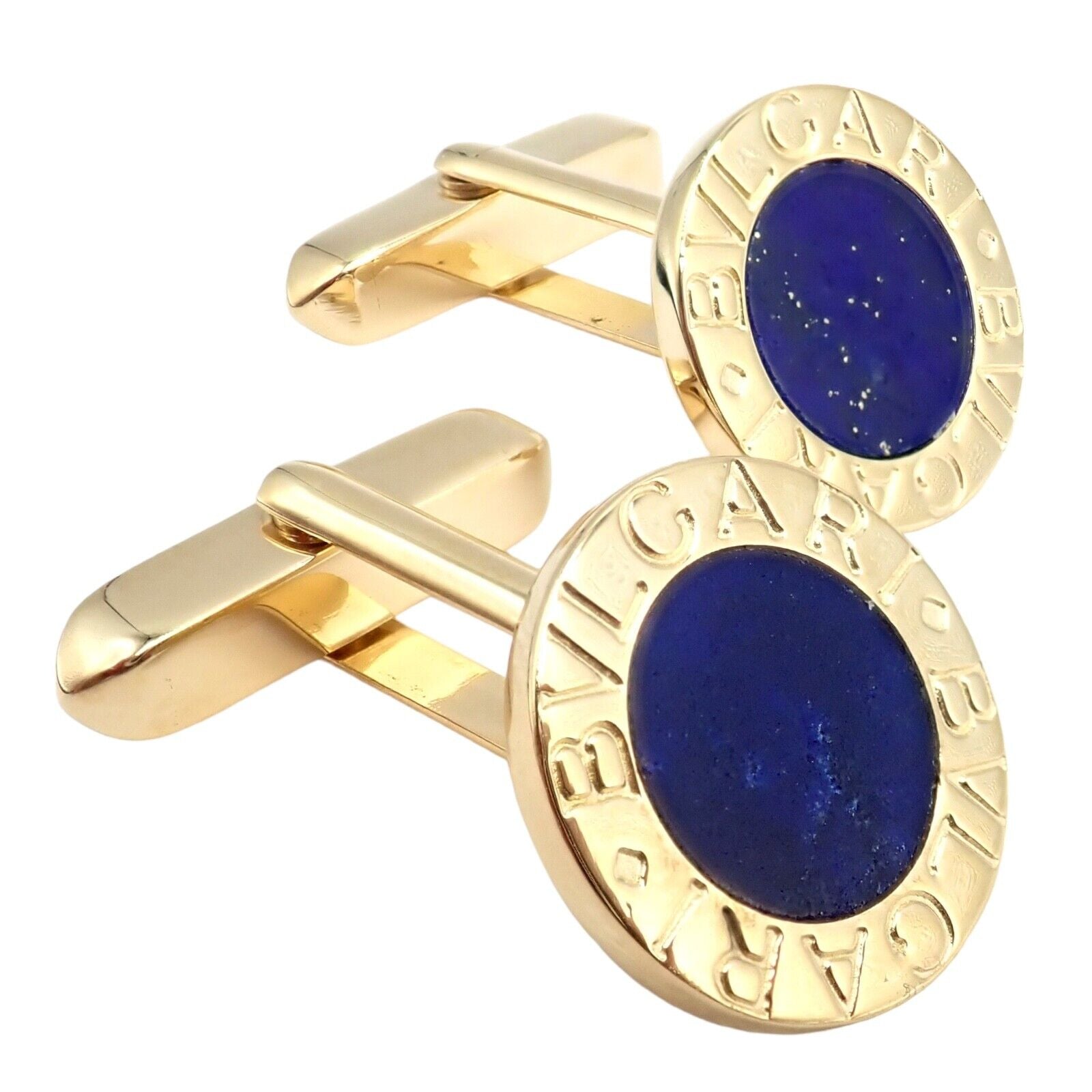Authentic Bvlgari 18K Yellow Gold Lapis Lazuli Cufflinks for Men - Luxury Italian Designer Jewelry Gift for Weddings, Business & Formal Occasions