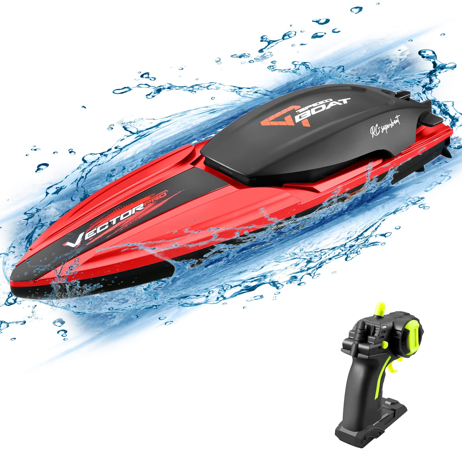 2.4GHz High-Speed Remote Control Boat - 25km/h RC Racing Boat Toy for Adults & Kids (Red) - Perfect for Pool, Lake & Outdoor Water Play - Great Gift for Boys & Girls - Includes 3 Batteries