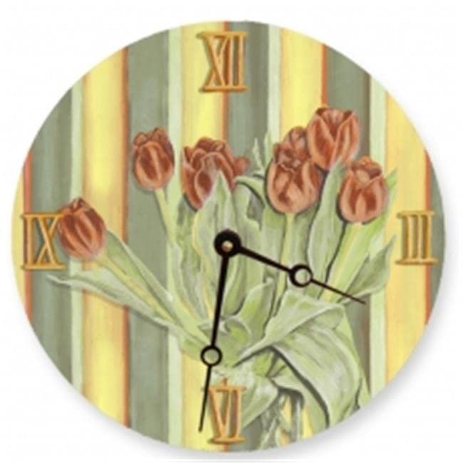 15 Inch Orange Tulips Round Wall Clock - Vintage Floral Decor for Living Room, Bedroom & Office (Home & Office Use)
