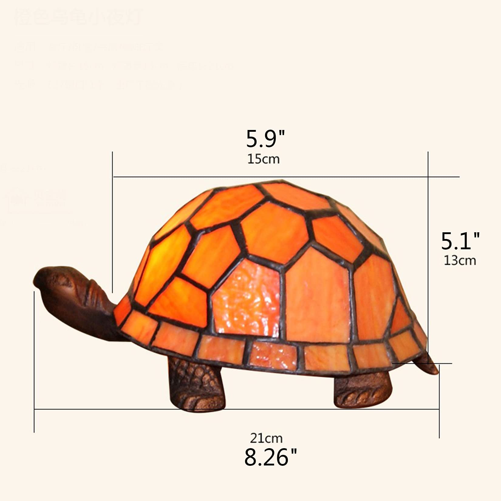 Kids Night Light - Tortoise/Turtle Shaped Tiffany Stained Glass Bedside Lamp with E27 Socket, Orange - Perfect for Nursery, Bedroom Decor & Children's Gift Ideas