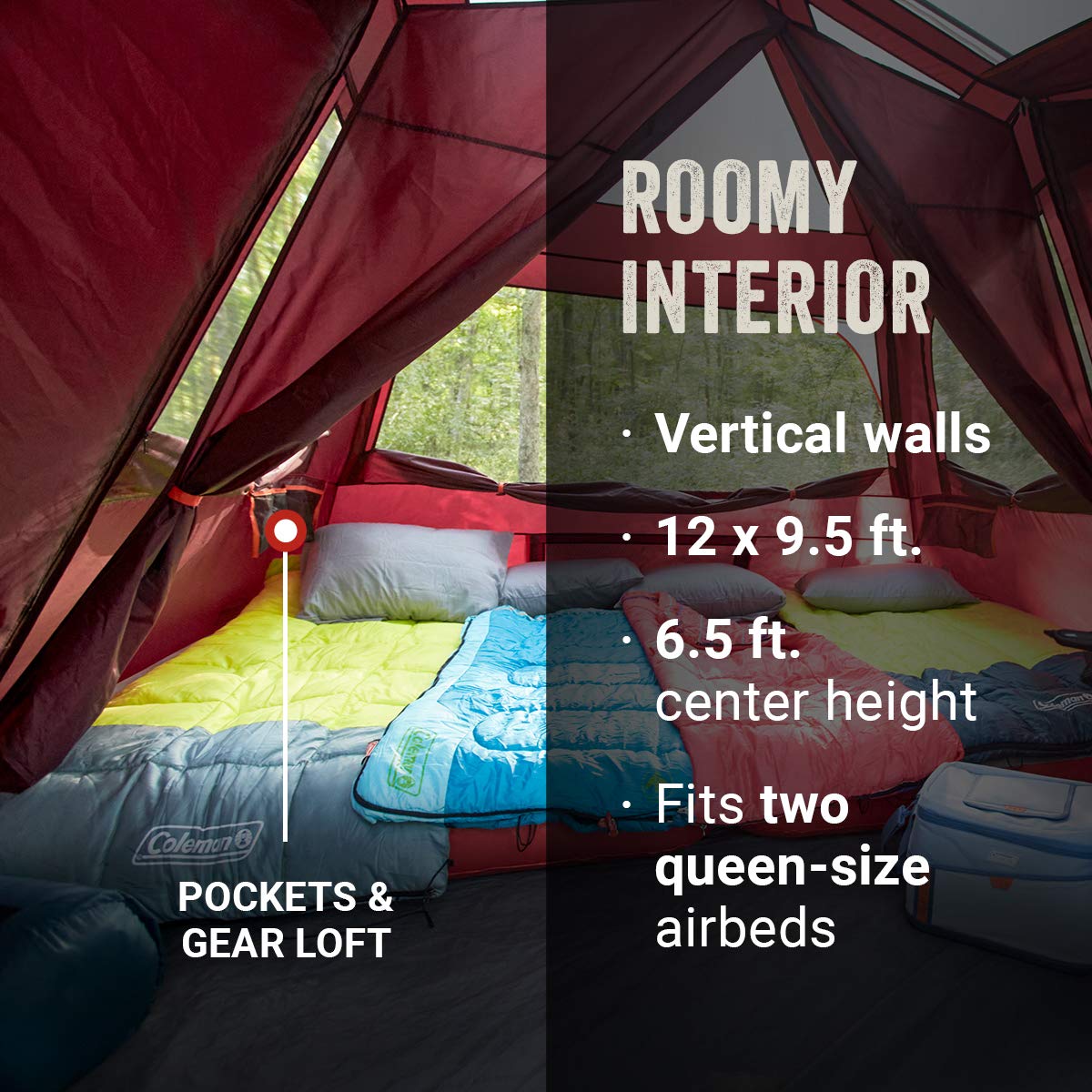 Coleman Skylodge Instant Setup Camping Tent - 4/6/8/10/12 Person Weatherproof Family Tent with Pre-Attached Poles | Convertible Screen Room & Room Divider | Sets Up in 1 Minute | Perfect for Family Camping, Outdoor Adventures & Backyard Sleepovers