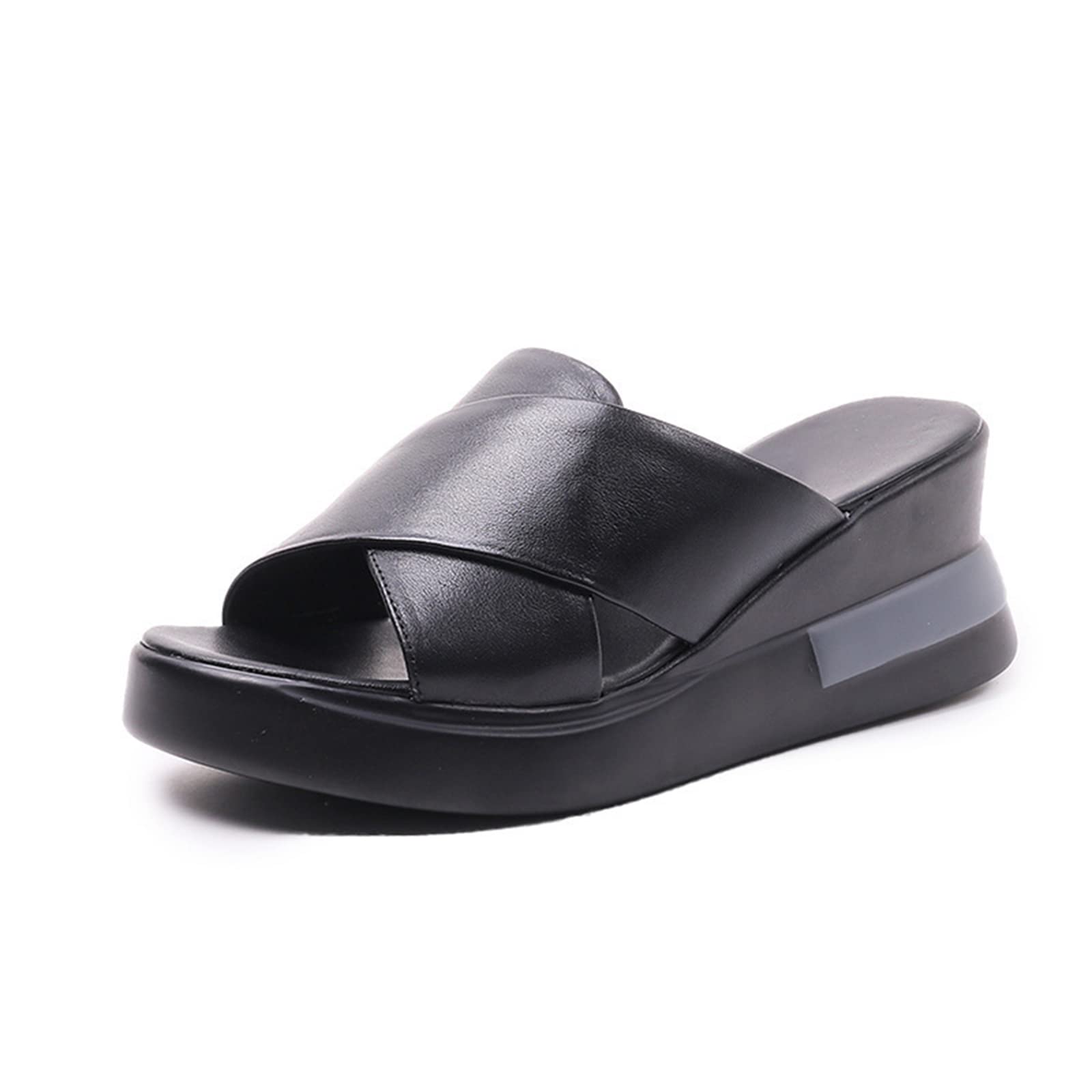 **Yaxing23h Women's Summer Wedge Sandals - Open Toe Breathable High Heels, Casual Platform Slippers with Soft Inner, Slip-On Solid Color Roman Beach Shoes, Comfortable Flip Flops - Black, Size 35 - Perfect for Beach, Vacation & Casual Outings**