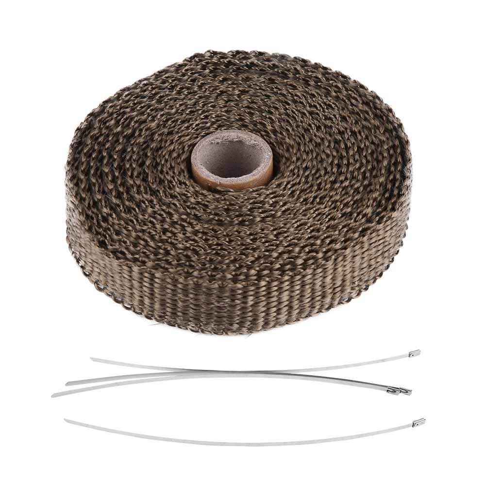 High-Temperature Car Exhaust Heat Wrap - 5m Titanium Exhaust Insulation Tape with 4 Stainless Steel Cable Ties | Heat Protection for Performance Cars, Motorcycles & Racing Vehicles