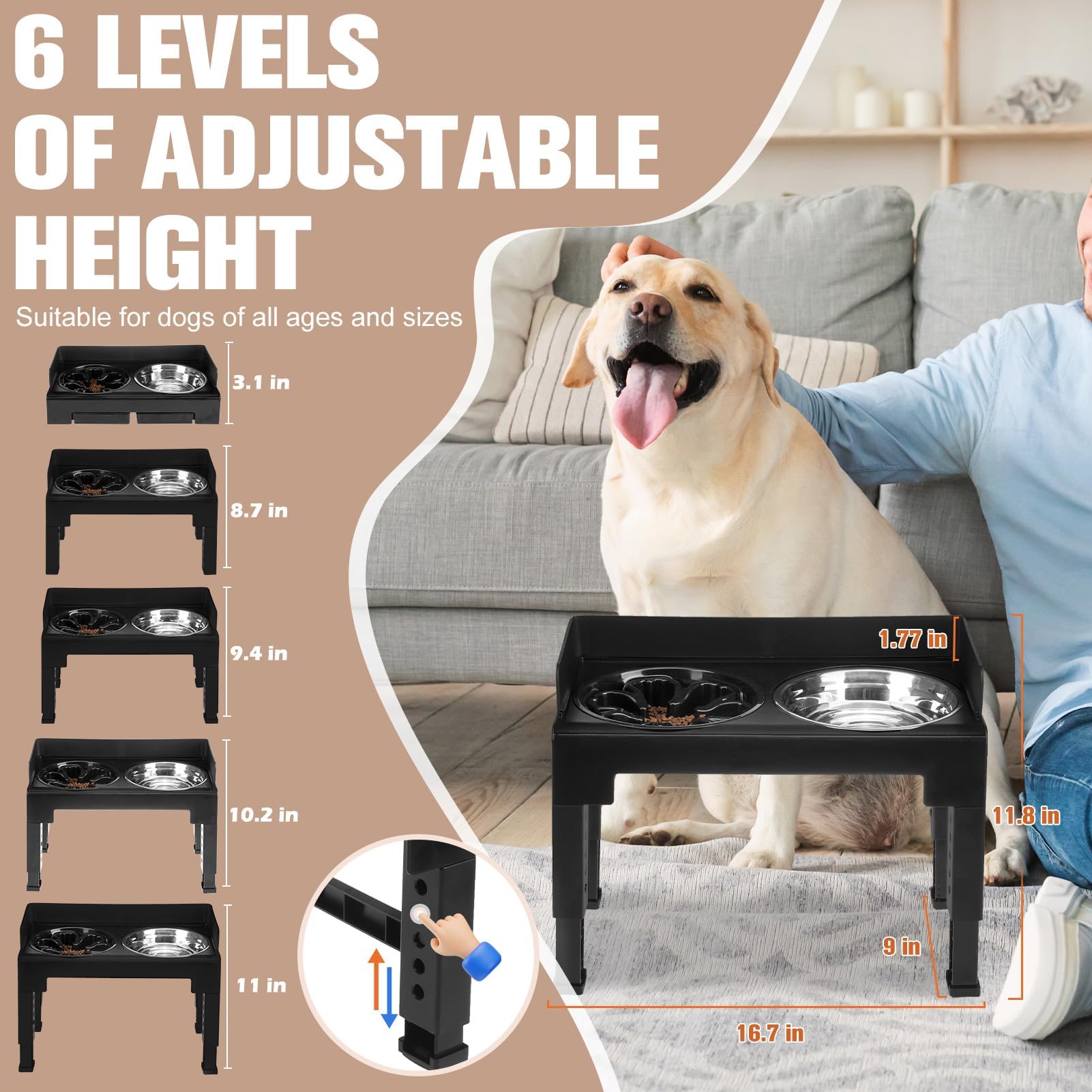 BINGPET Non-Slip Stainless Steel Dog Bowl - Black | Elevated Pet Food & Water Dish for Small, Medium & Large Dogs | Perfect for Indoor, Outdoor & Travel Use