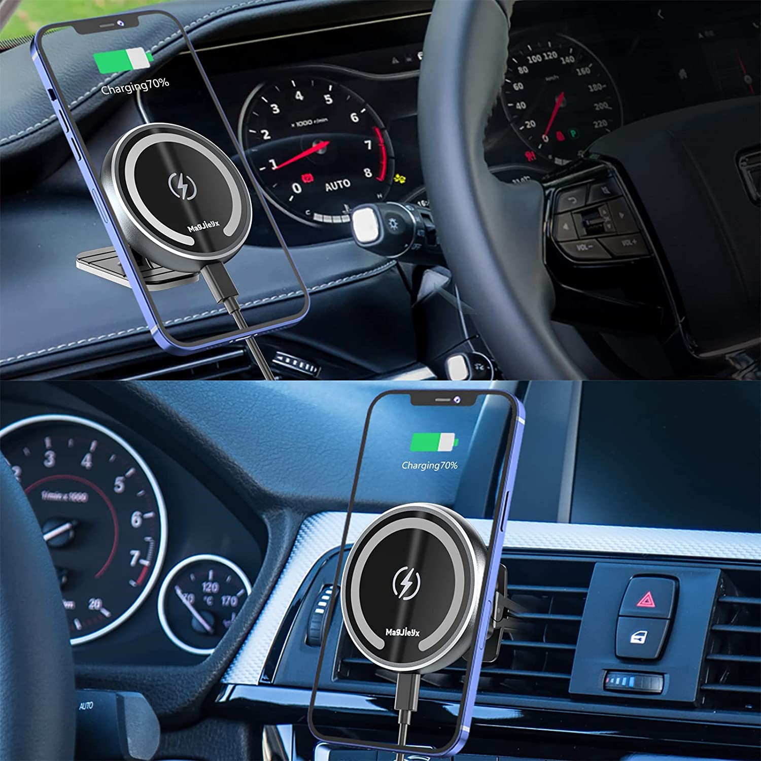 Magnetic Car Phone Holder with Magsafe Wireless Charger - Fast Charging Compatible with iPhone 16/15/14/13/12 Pro Max/Mini & Magsafe Cases - Air Vent & Dashboard Mount - Perfect for Road Trips & Commuting