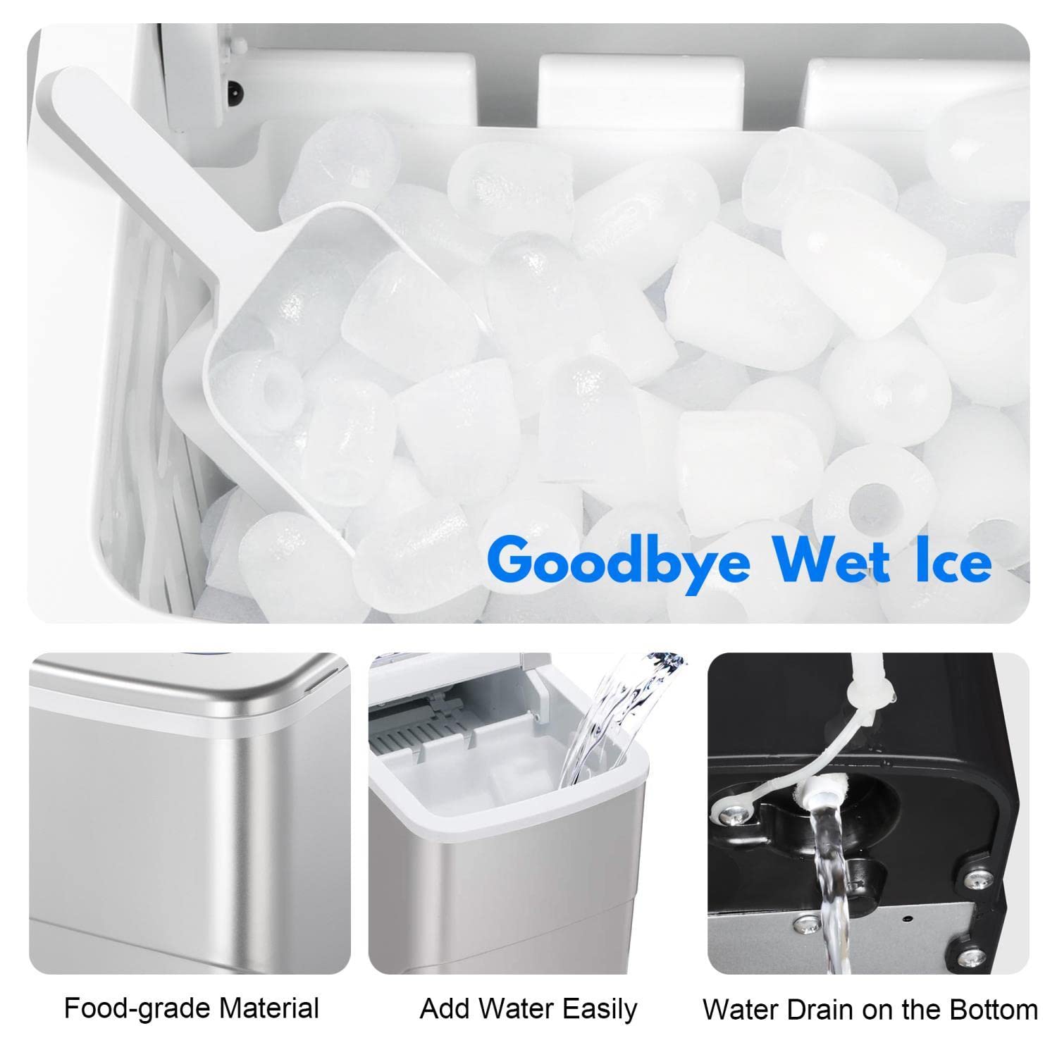 OKADA Portable Countertop Ice Maker Machine - 9 Ice Cubes in 6 Minutes, 26 lbs Daily - Compact Electric Ice Maker with Removable Basket & Scoop (Silver) - Perfect for Home, Office, Parties & Outdoor Use