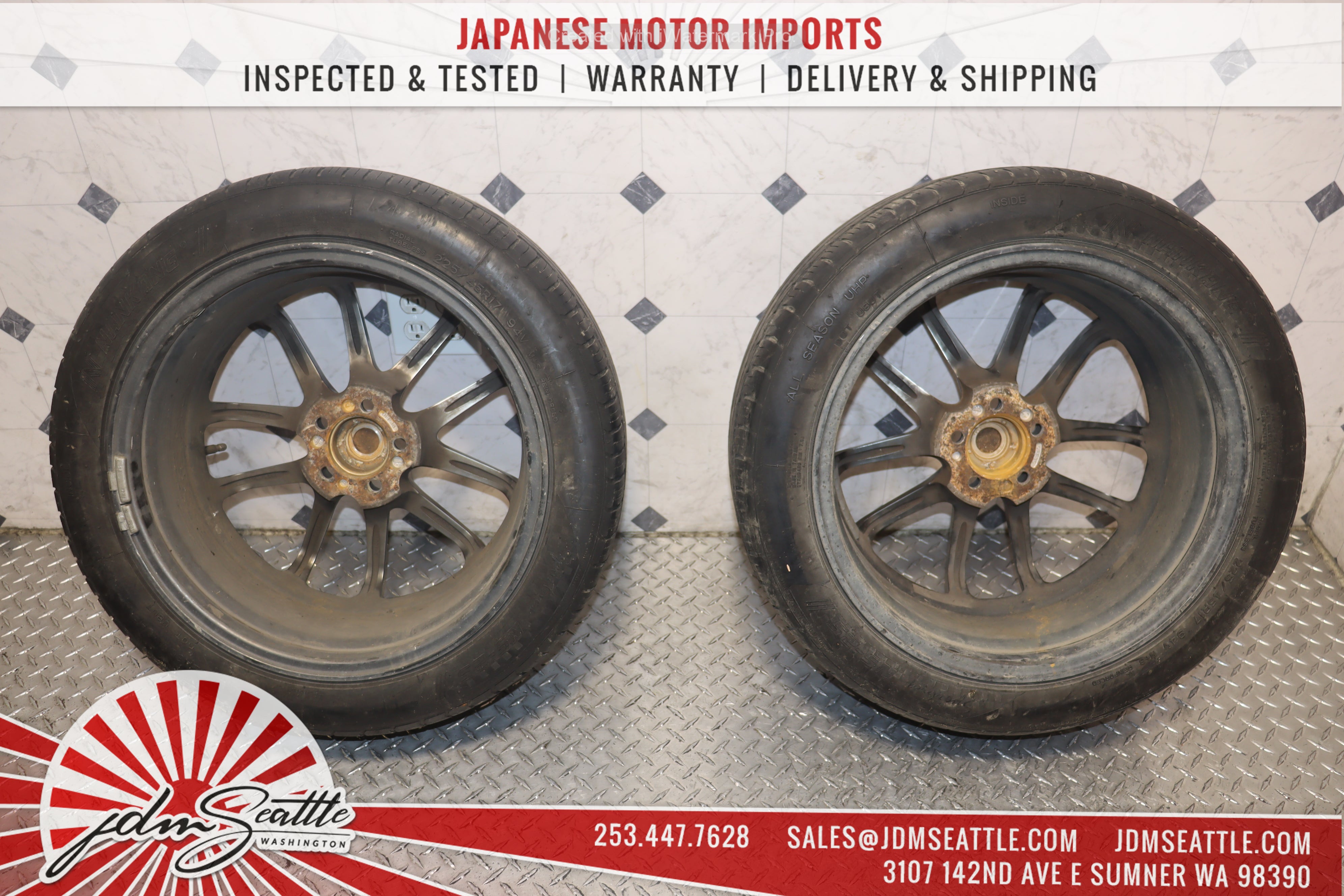 ENKEI PF01EVO JDM Alloy Wheels Set of 4 - 17x7.5 5x114.3 Bolt Pattern with 225/45R17 Tires - Lightweight Performance Rims for Sports Cars & Tuner Vehicles