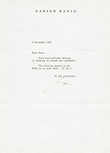 Garson Kanin Signed Typed Letter Dated 11/05/1985 - Authentic Collectible for Theater Memorabilia & Literary Enthusiasts