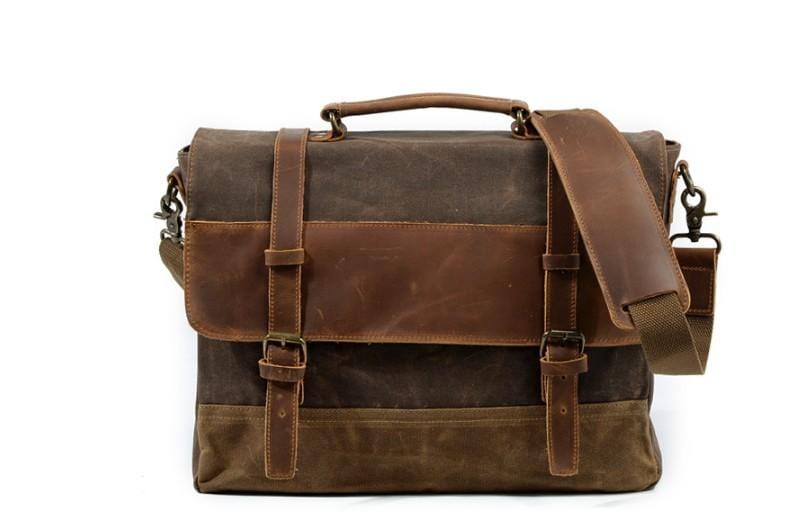 Durable Men's Canvas Messenger Bag with Leather Straps - Stylish Shoulder Briefcase for Work, Travel & Daily Commute