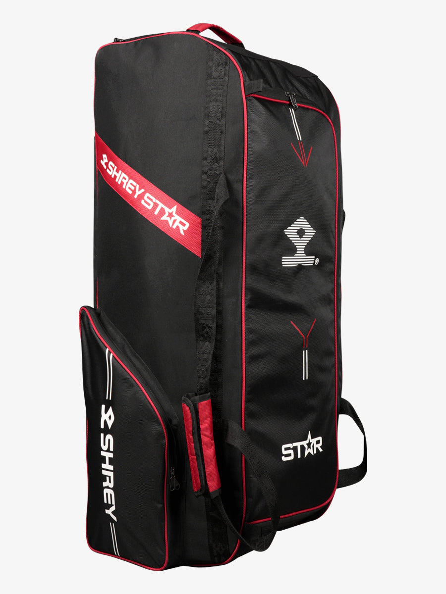 Shrey Star Wheelie 2.0 Cricket Bag - Premium Black & Red Cricket Equipment for Travel & Practice - Perfect for Matches, Training & Sports Gear Storage