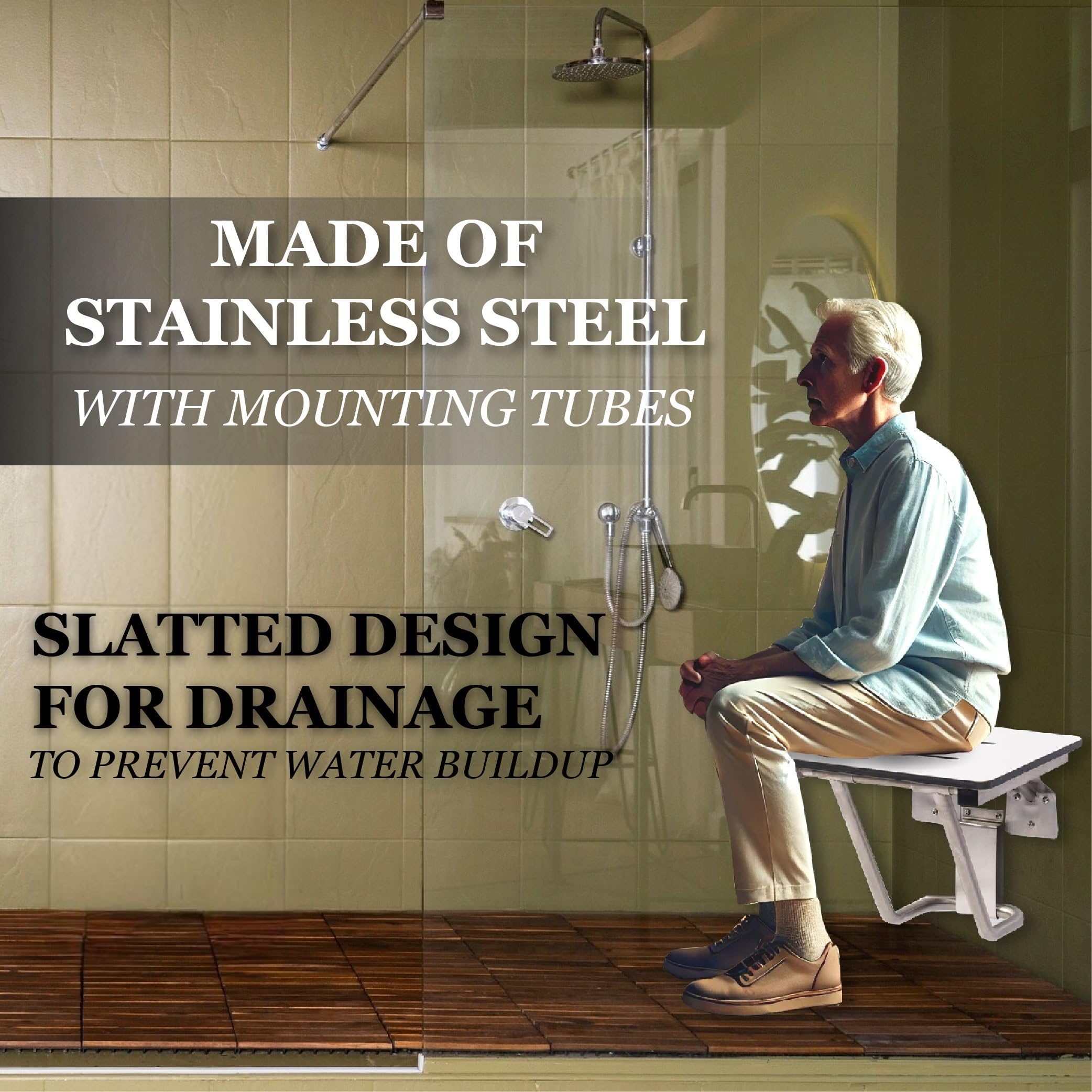 **Foldable Shower Chair for Elderly & Disabled - ADA Compliant Wall-Mounted Shower Seat with 400 lb Weight Capacity - Non-Slip Phenolic Resin & 304 Stainless Steel Shower Stool (28”x16”) - Ideal for Bathroom Safety & Elderly Care**