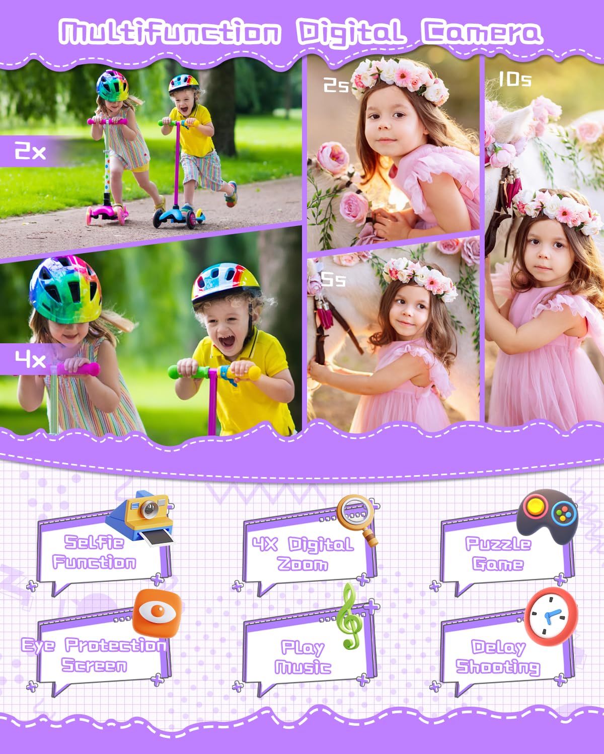 CIMELR Kids Digital Camera for Girls & Boys Ages 3-12 - 1080P HD Children's Camera with 32GB TF Card - Perfect Christmas Birthday Gift (Purple) | Outdoor Travel, Party & Learning Photography Toy