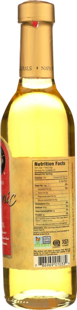 Napa Valley Naturals Organic Cold Pressed Sesame Oil - Pure, Unrefined & Rich in Flavor - Perfect for Cooking, Salad Dressings & Asian Cuisine