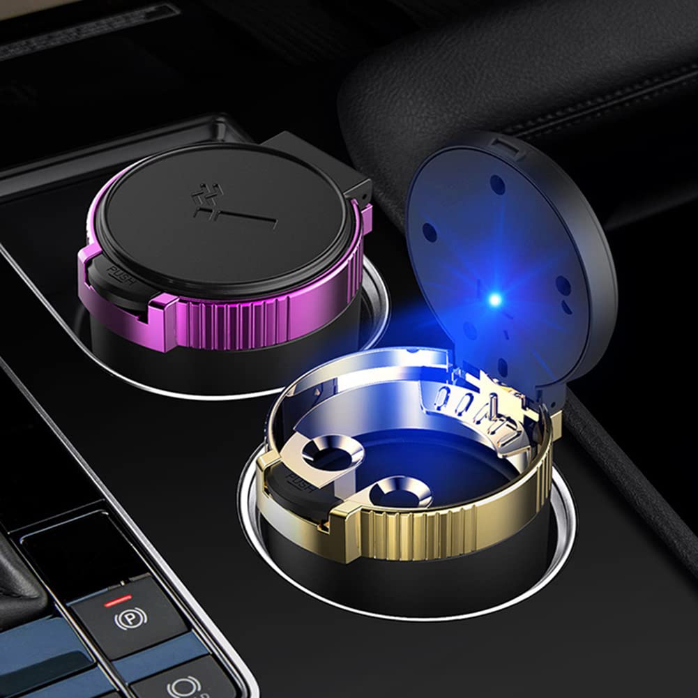 SEADEAR Mini Car Ashtray with LED Indicator - Portable Stainless Steel Smokeless Ashtray with Lid, Detachable & Easy to Clean - Perfect for Car, Office, Travel & Outdoor Smoking (Car Accessories)