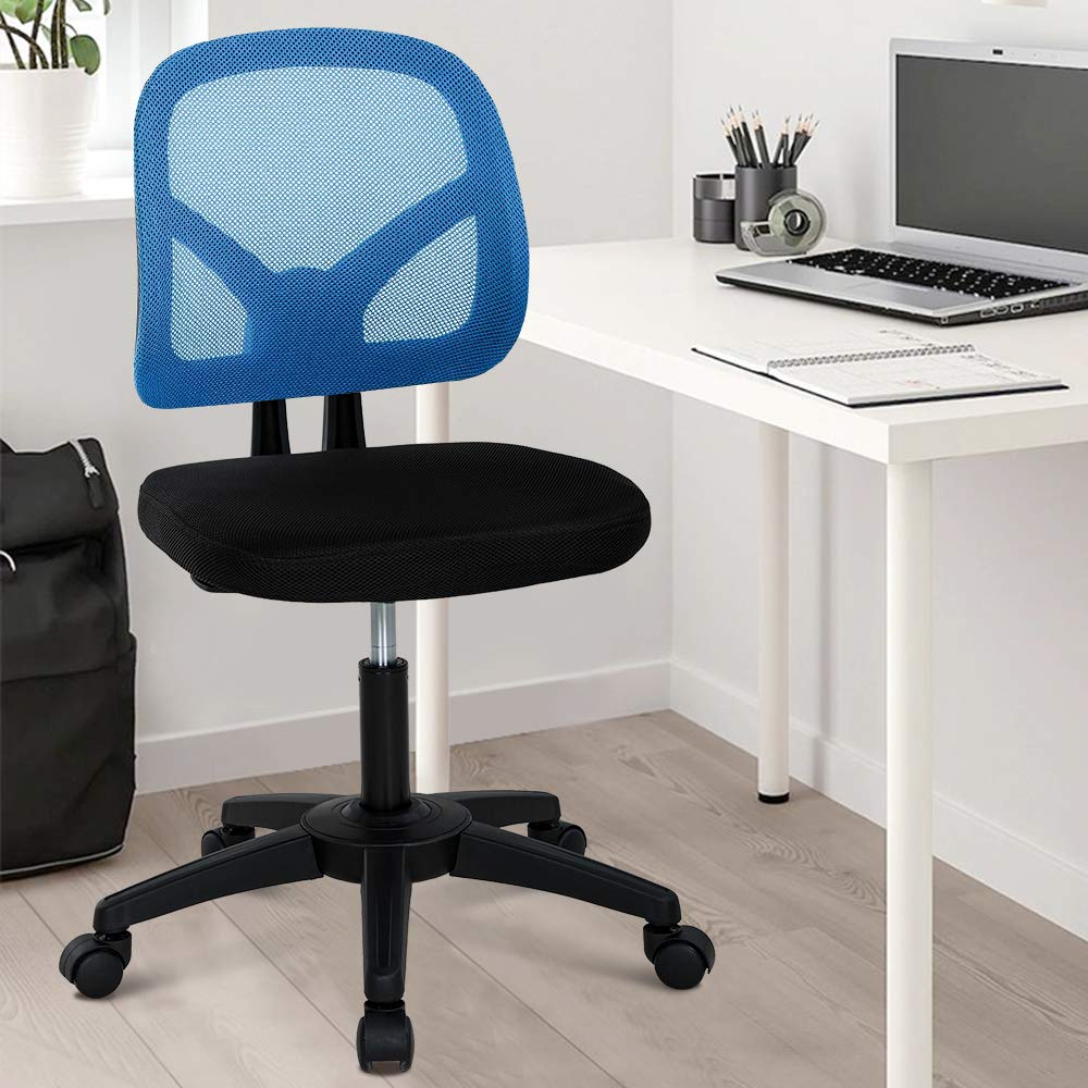 Ergonomic Mid Back Mesh Office Chair - Adjustable Height, Armless Swivel Desk Chair for Home Office, Students & Small Spaces - Modern Blue Task Chair for Comfortable All-Day Work & Study