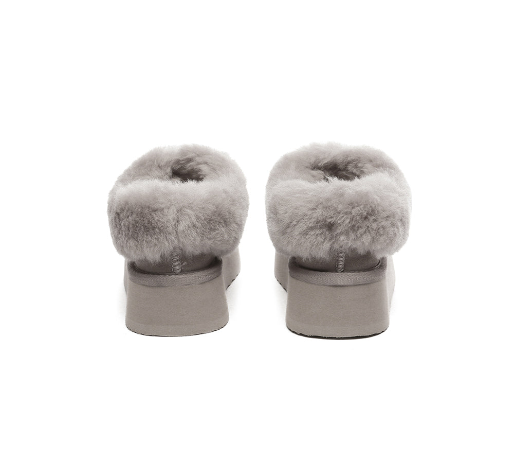 UGG EVERAU® Women's Sheepskin Wool Collar Ankle Slippers with Platform - Cozy House Shoes for Winter Indoor/Outdoor Wear