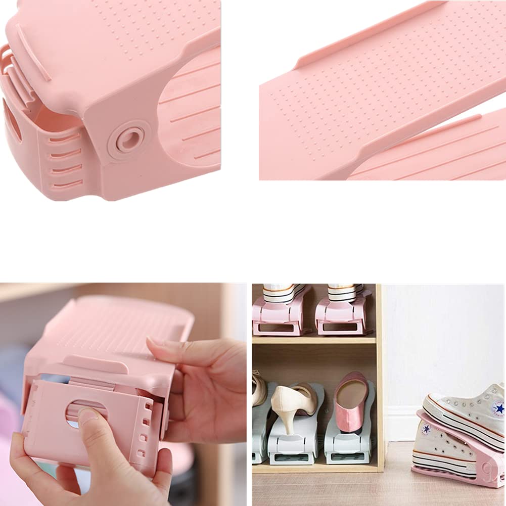 10-Pack Adjustable 4-Tier Shoe Organizer Rack - Double Deck Shoe Storage Shelf for Closet Organization (Pink) - Perfect for Bedroom, Closet, Entryway & Small Space Shoe Storage Solutions