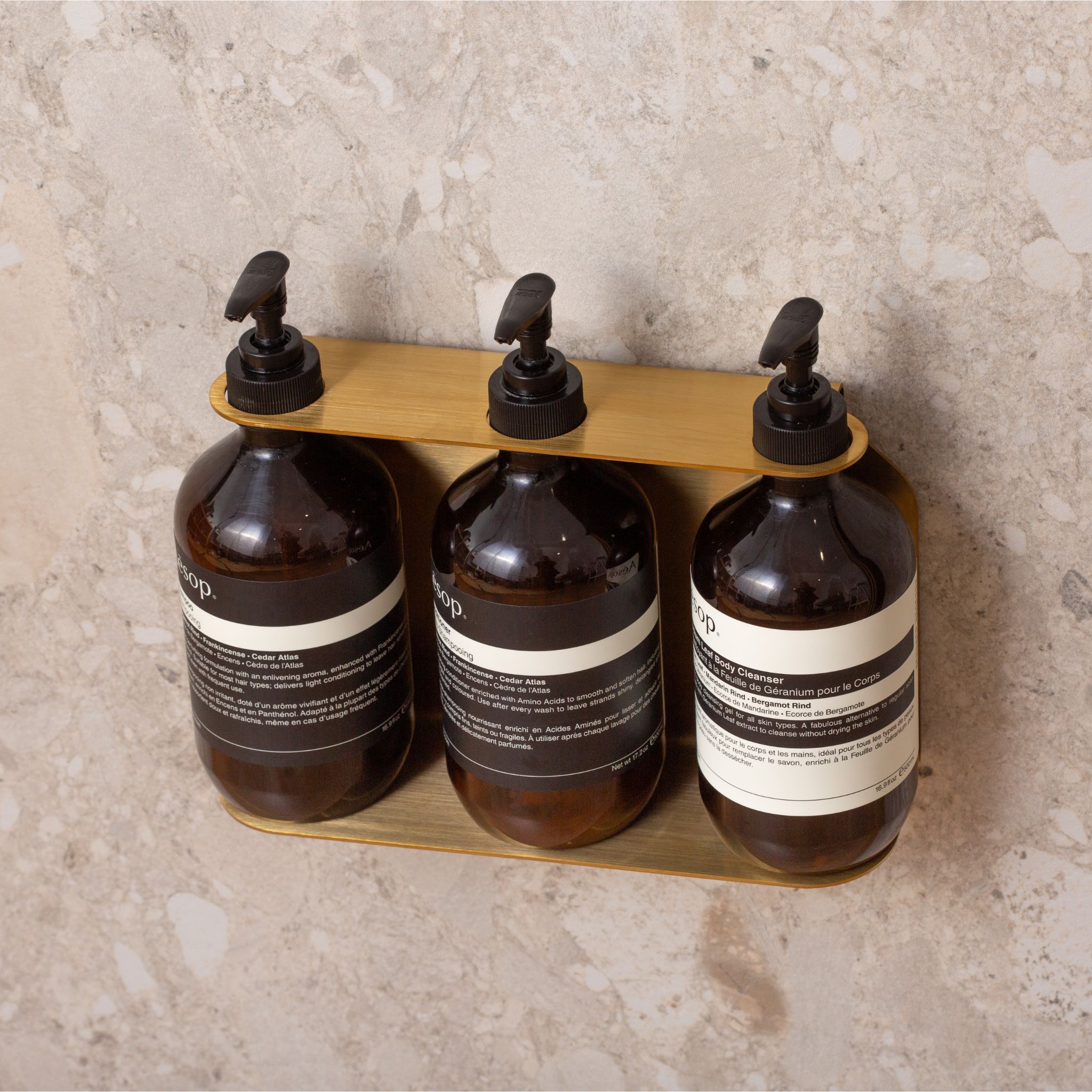 PRE ORDER DESIGNSTUFF Triple Soap Dispenser Holder in Brushed Brass - Perfect for Bathroom, Kitchen, and Spa Organization