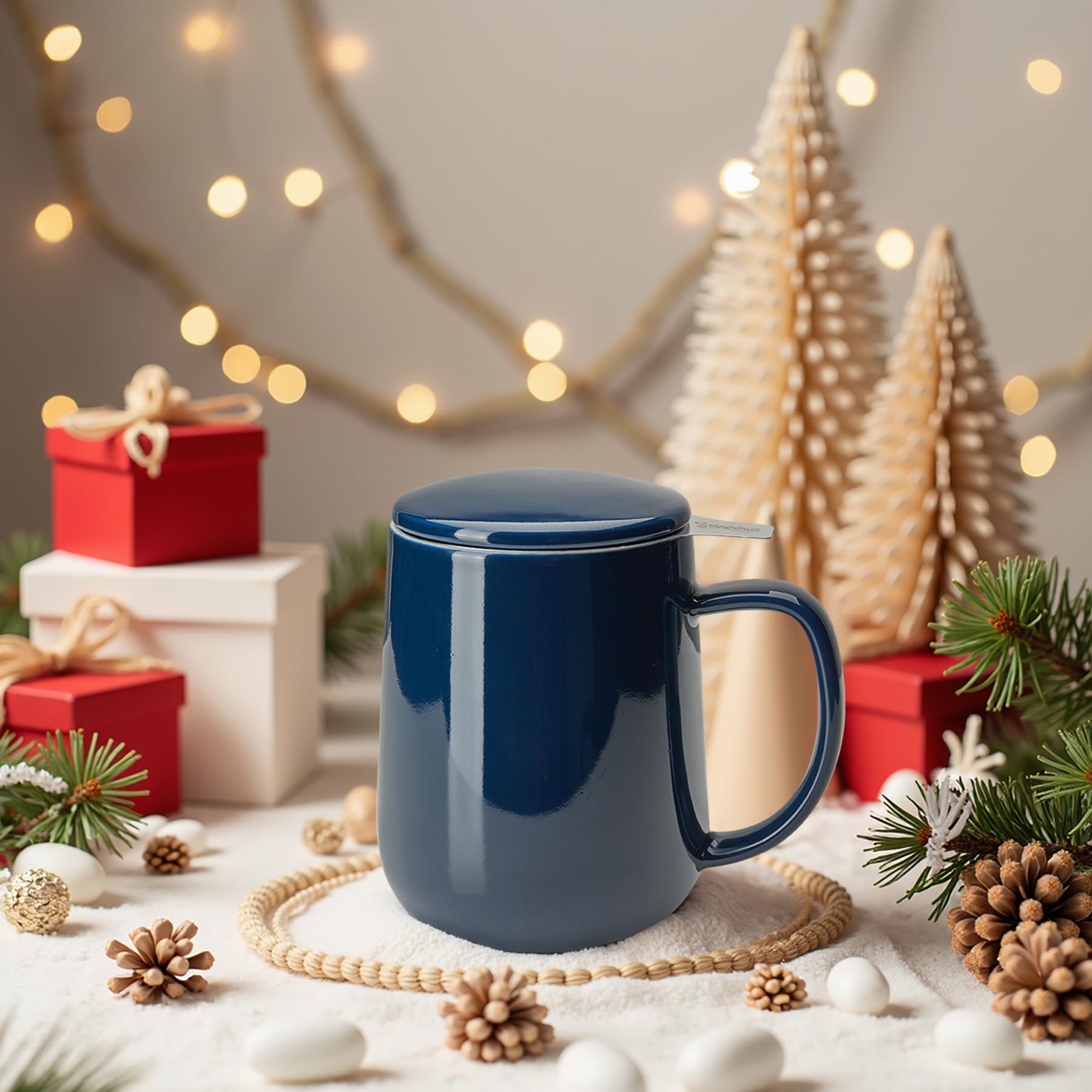 Sweese 20oz Porcelain Tea Cup with Infuser & Lid - Large Loose Leaf Tea Mug, Microwave & Dishwasher Safe, Insulated Modern Design - Perfect for Home, Office, Tea Parties & Relaxation
