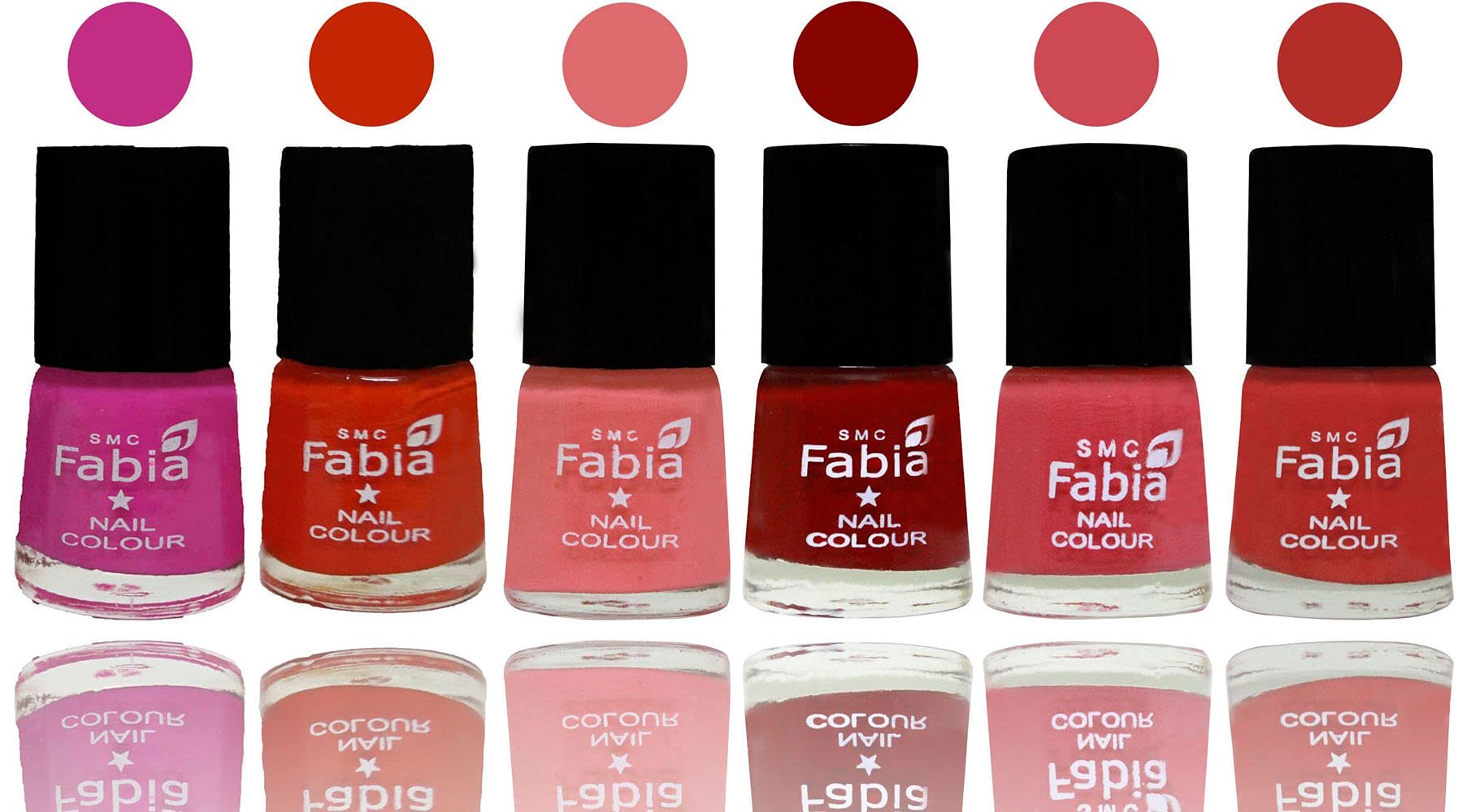 SMC Fabia Shine Bright Glossy Nail Polish Set - 6 Vibrant Colors Long Lasting Nail Paint Kit (03163) for Manicure, Pedicure & Nail Art - Perfect for Parties, Weddings & Everyday Wear