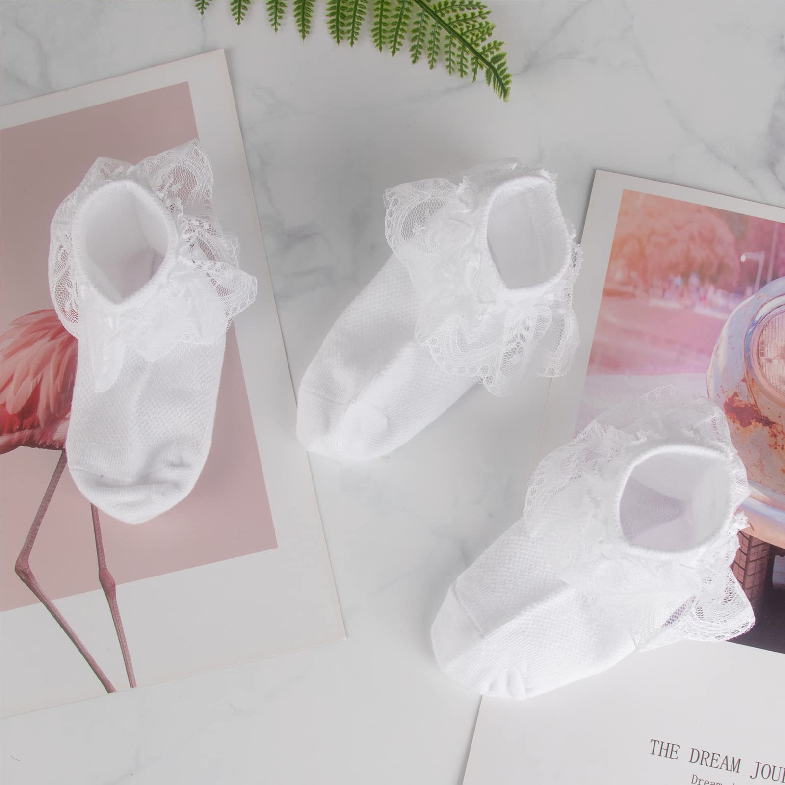 Looching 4 Pairs Toddler Baby Girls Lace Princess Socks - Soft Cotton Ruffled Ankle Socks for Infants - Perfect for Dress-Up, Parties & Everyday Playtime